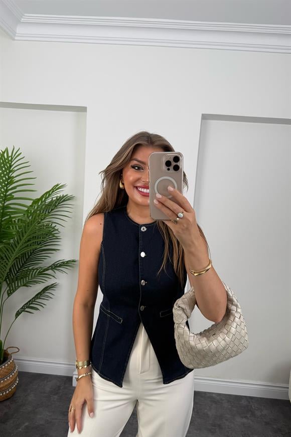 Zra Premium Seri Likralı Düğmeli Jean Yelek