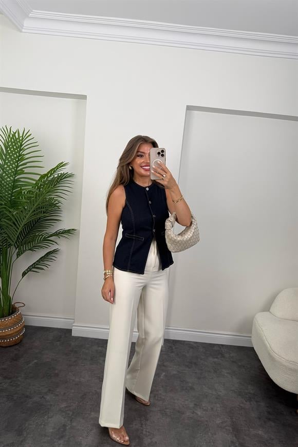 Zra Premium Seri Likralı Düğmeli Jean Yelek