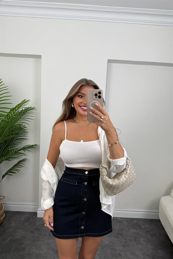 Zra Premium Seri Likralı Düğmeli Jean Etek