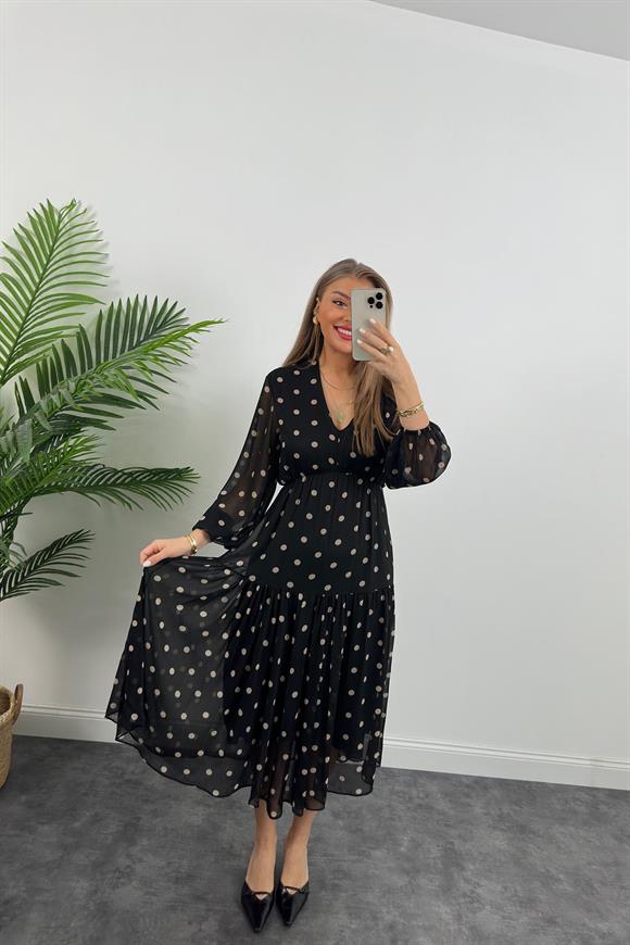 Zra Romantica Puantiyeli Şifon Elbise