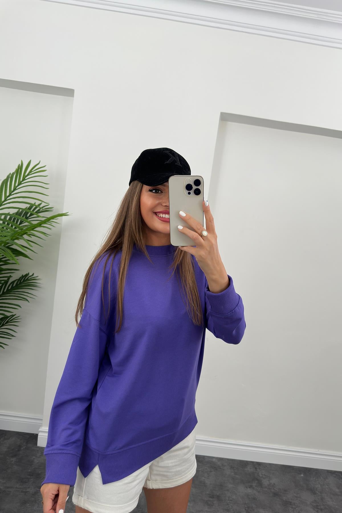 1. Sınıf Kalite Basic Sweat Mor