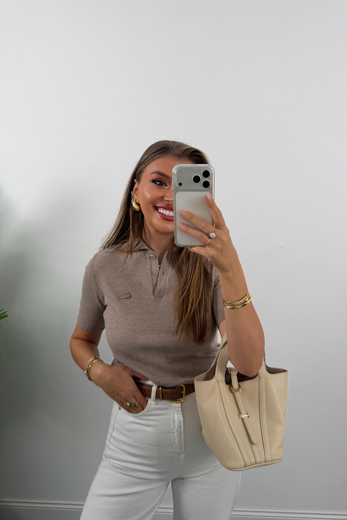 1. Sınıf Kalite Kaşmir Dokulu Polo Yaka Triko Vizon