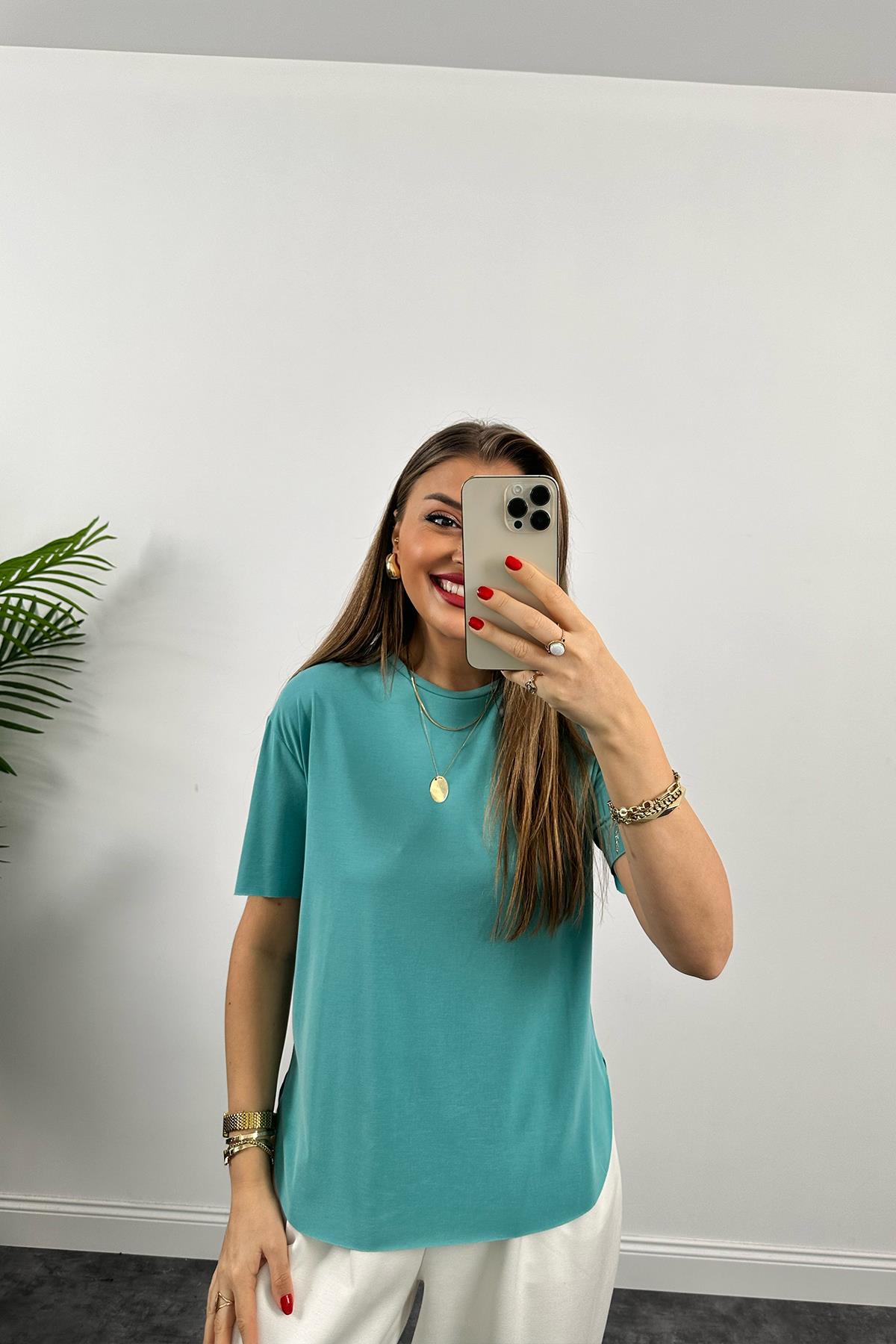 1. Sınıf Kalite Modal Kumaş Oysh Basic Tshirt Turkuaz