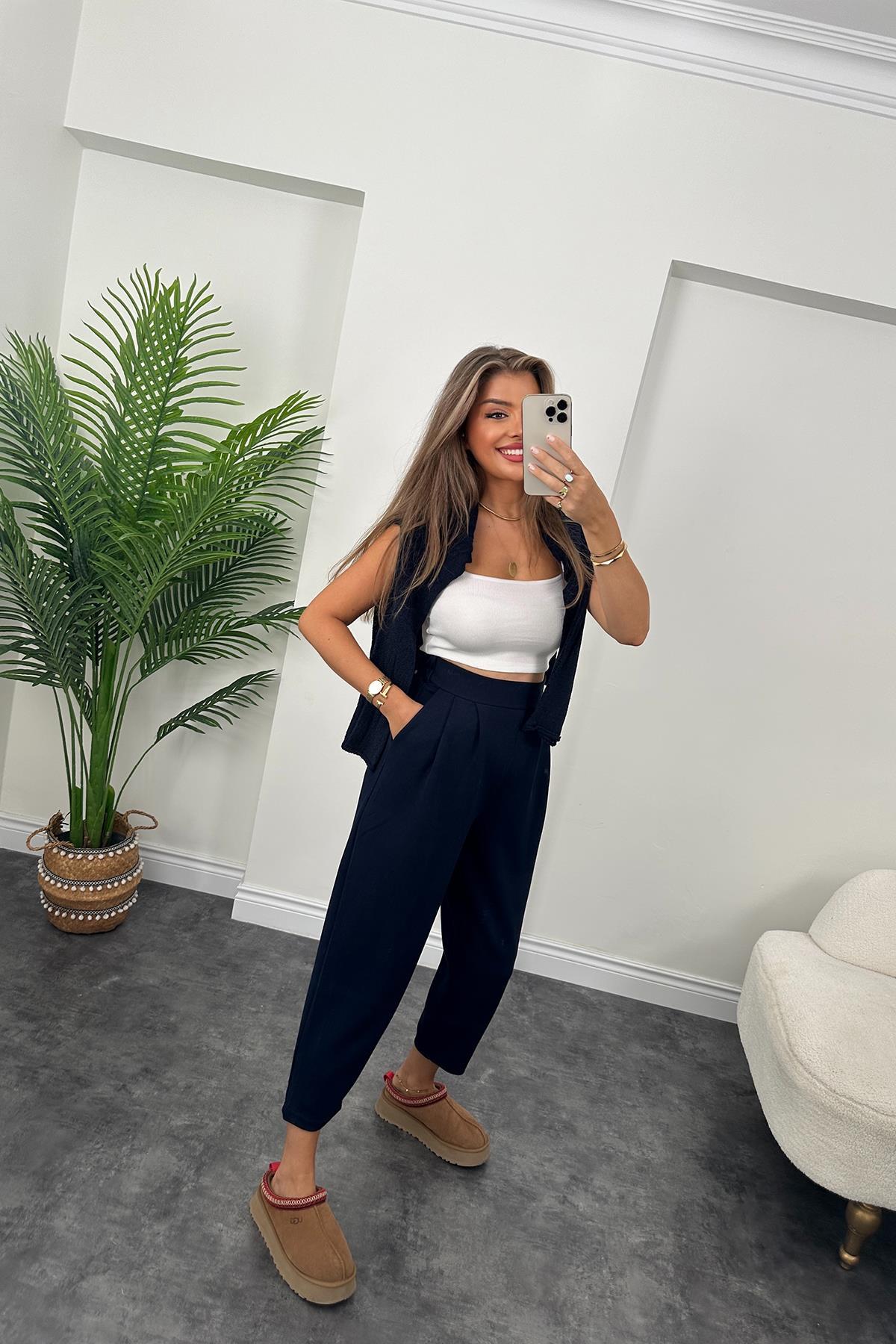 1. Sınıf Kalite Oysh Kumaş Beli Lastikli Harem Pantolon Lacivert