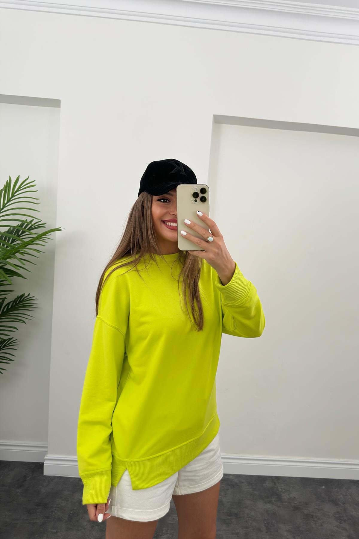 1. Sınıf Kalite Basic Sweat Neon Yeşil