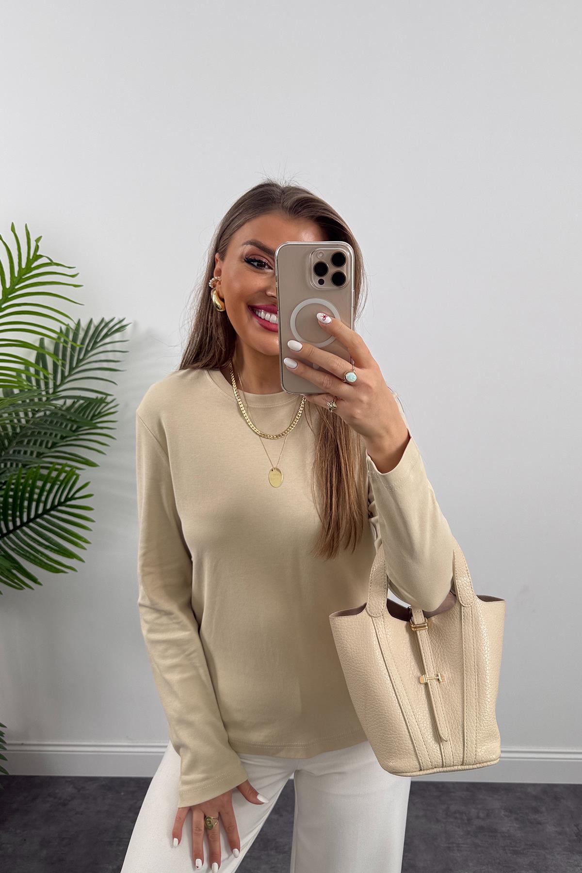 1. Sınıf Kalite  Massi Model Tam Pamuklu Uzun Kol Basic Taş