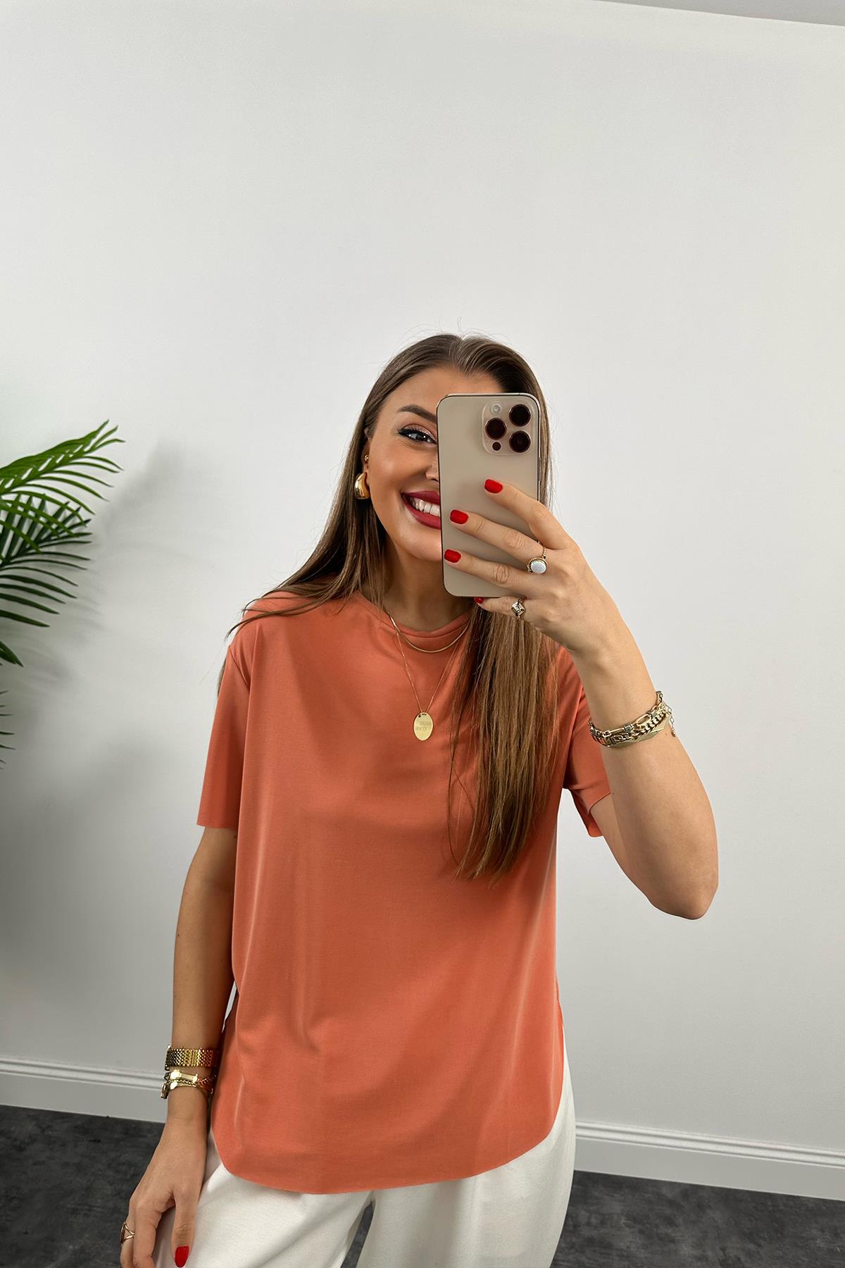 1. Sınıf Kalite Modal Kumaş Oysh Basic Tshirt Somon