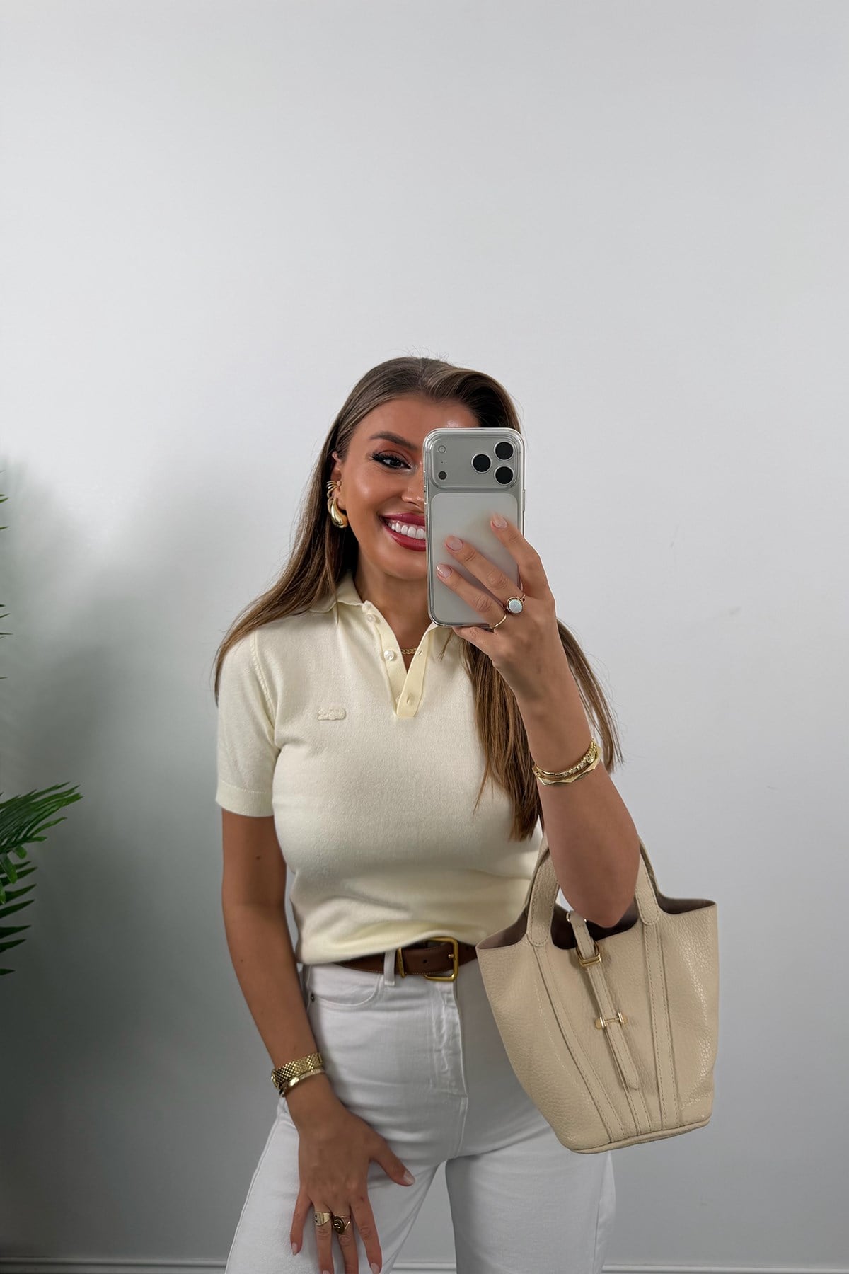 1. Sınıf Kalite Kaşmir Dokulu Polo Yaka Triko Krem