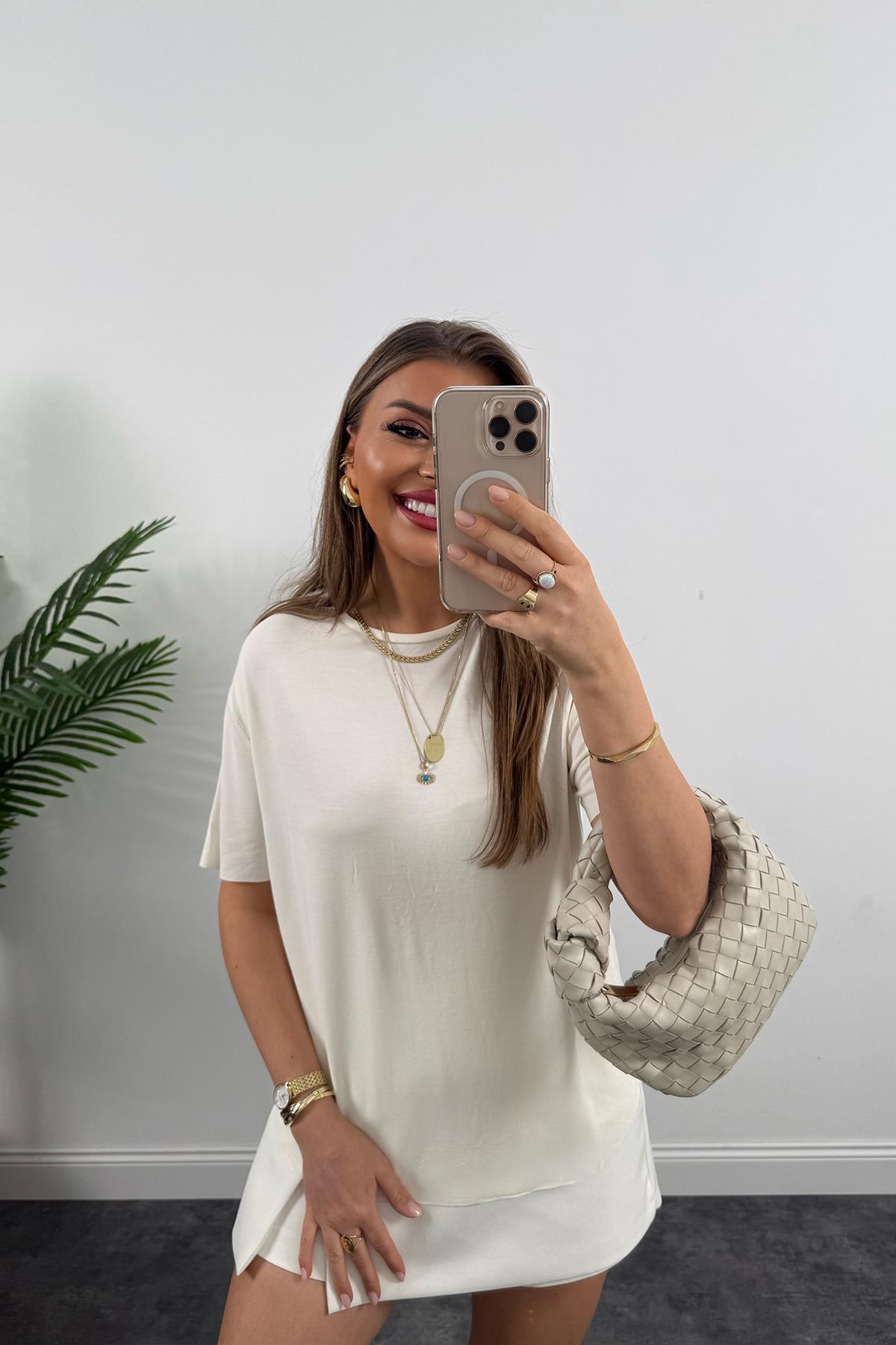 1. Sınıf Kalite Modal Kumaş Oysh Basic Tshirt Ekru 