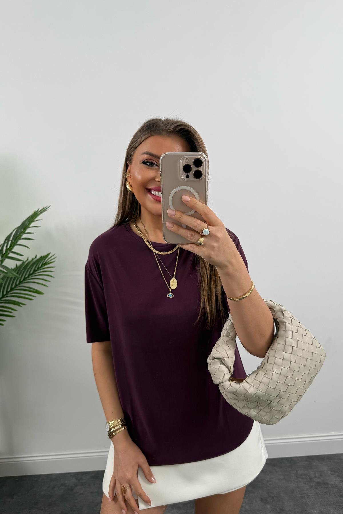 1. Sınıf Kalite Modal Kumaş Oysh Basic Tshirt Mürdüm 