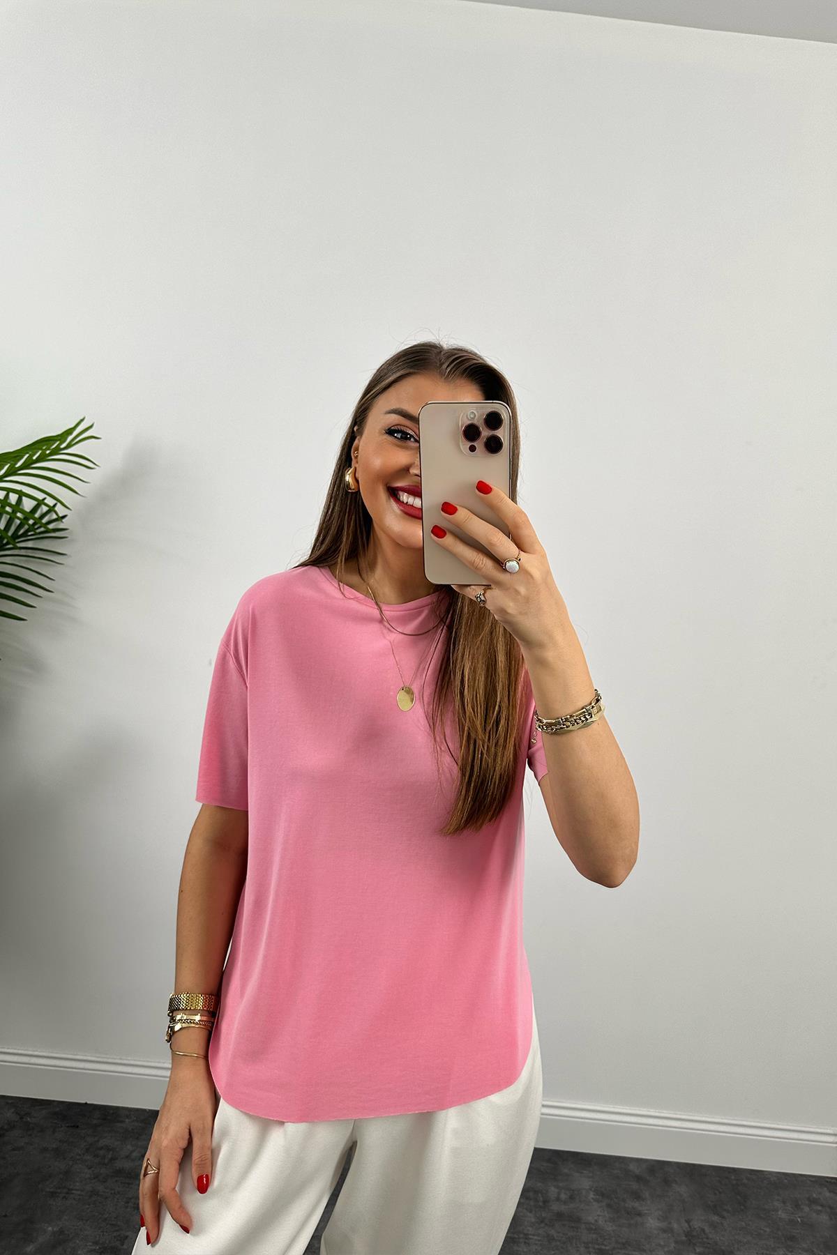 1. Sınıf Kalite Modal Kumaş Oysh Basic Tshirt Pembe 