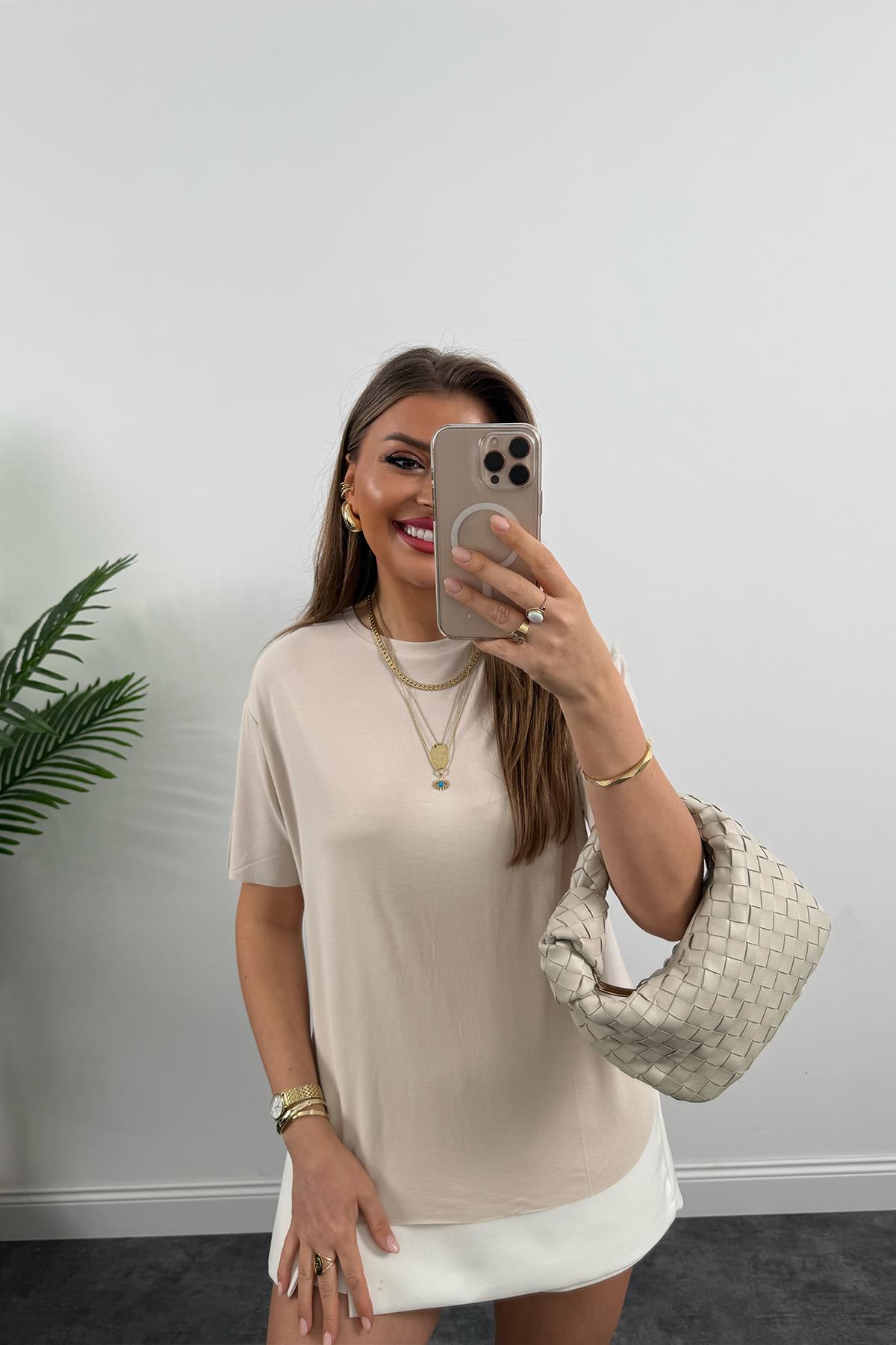 1. Sınıf Kalite Modal Kumaş Oysh Basic Tshirt Taş 