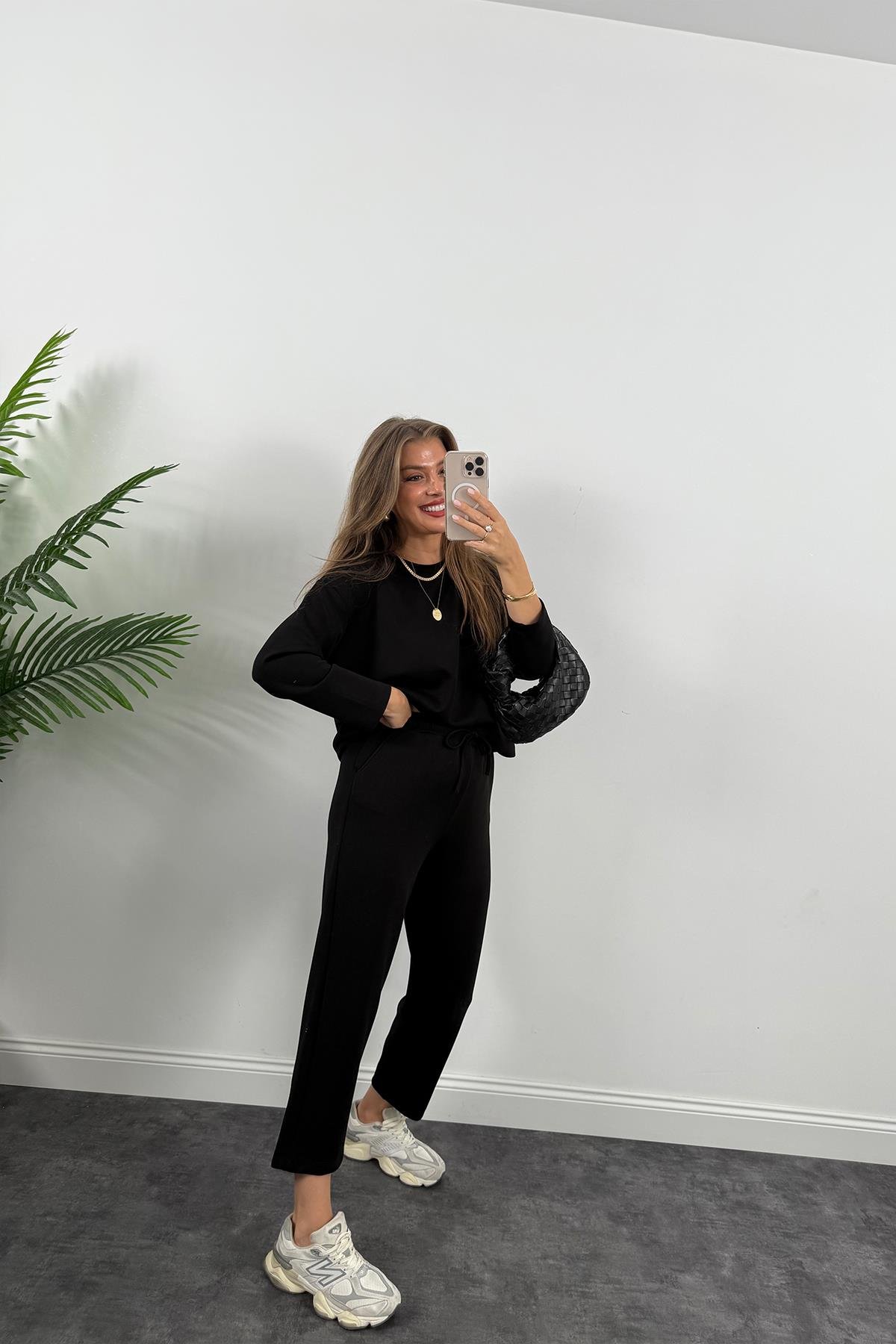 1. Sınıf Kalite İthal Oysh Kumaş Uzun Kol Basic Takım Siyah