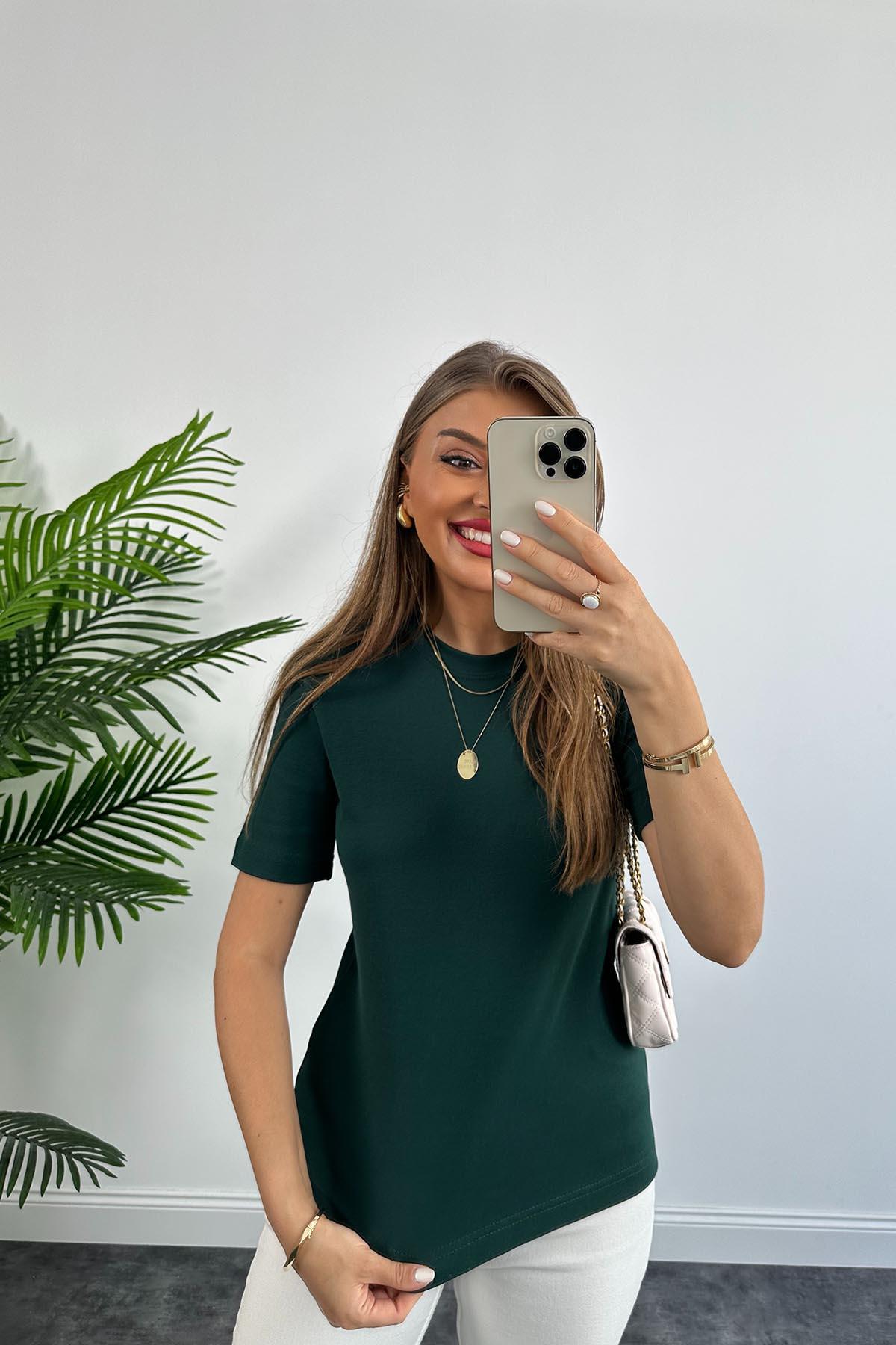 1. Sınıf Kalite Massi Model %100 Pamuklu Lüx Basic Tshirt Zümrüt