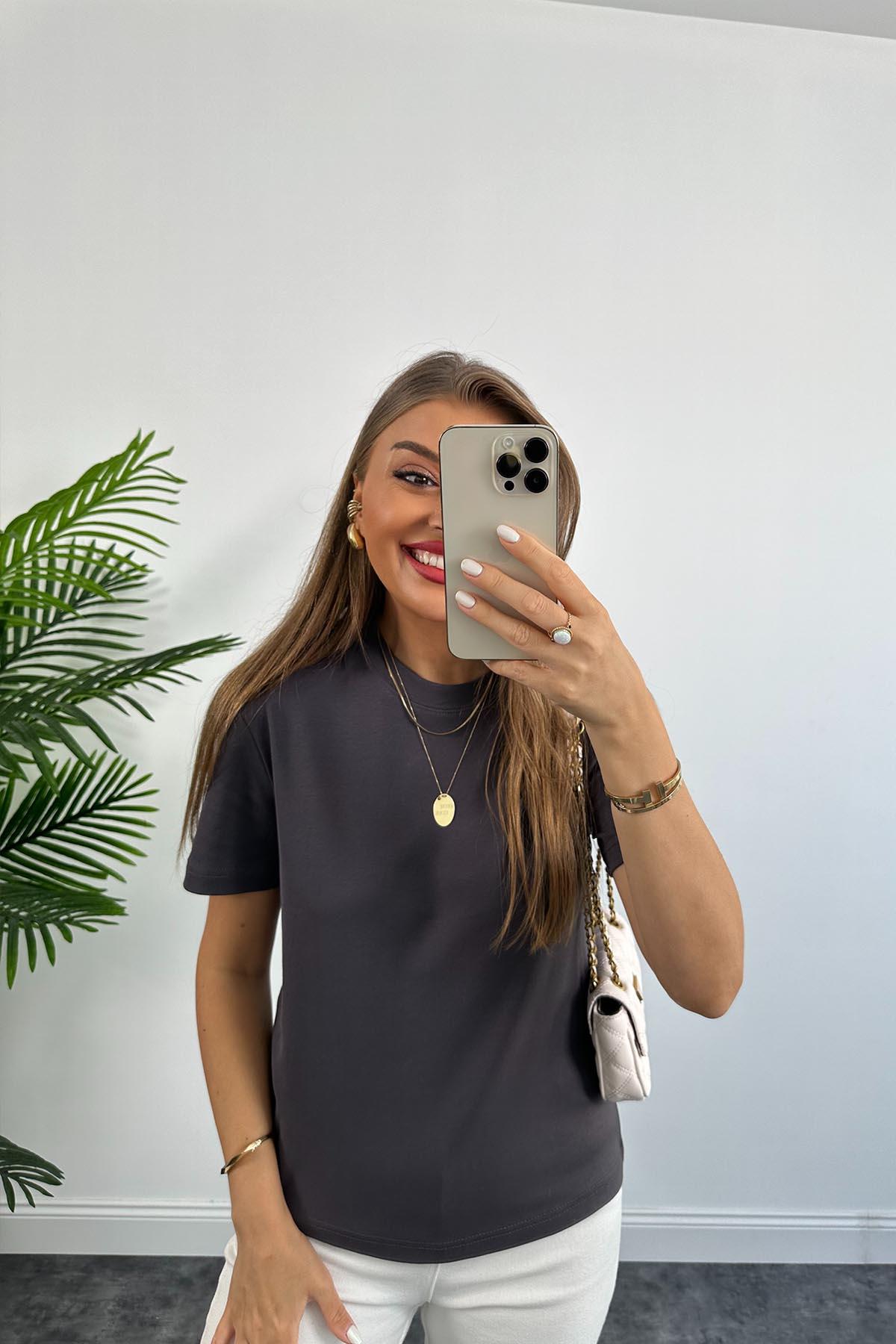 1. Sınıf Kalite Massi Model %100 Pamuklu Lüx Basic Tshirt Antrasit