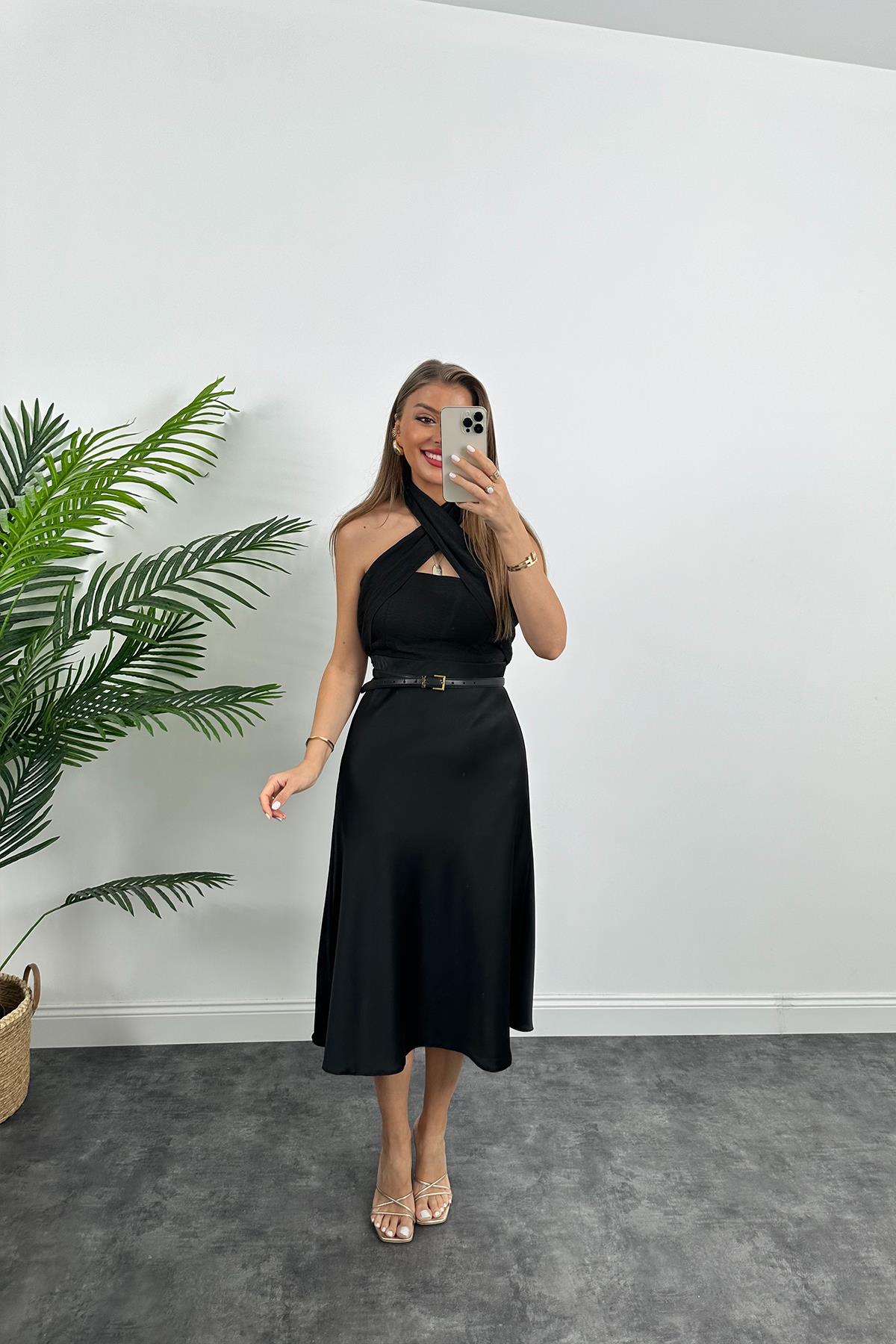 1. Sınıf Kalite Dışı Saten İçi Viskos Özel Dokulu Midi Boy Siyah Etek