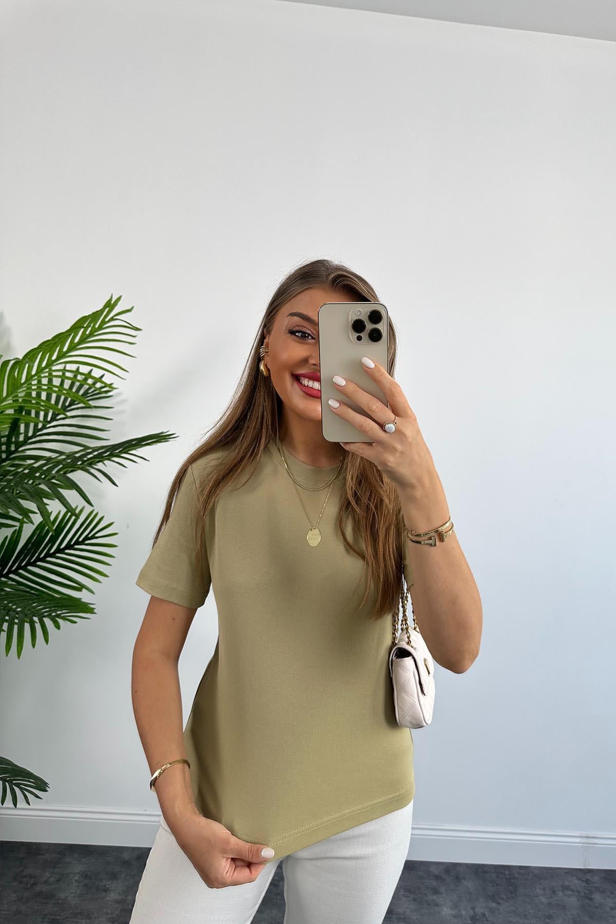 1. Sınıf Kalite Massi Model %100 Pamuklu Lüx Basic Tshirt Olive Yeşili