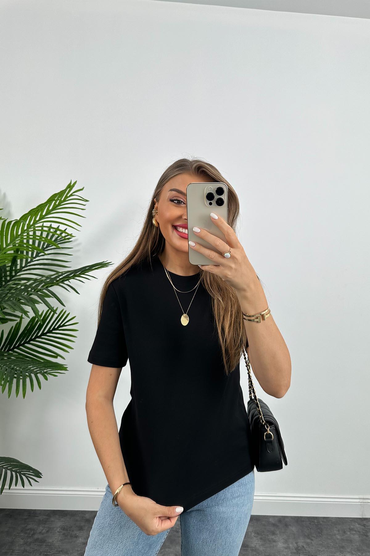 1. Sınıf Kalite Massi Model %100 Pamuklu Lüx Basic Tshirt Siyah