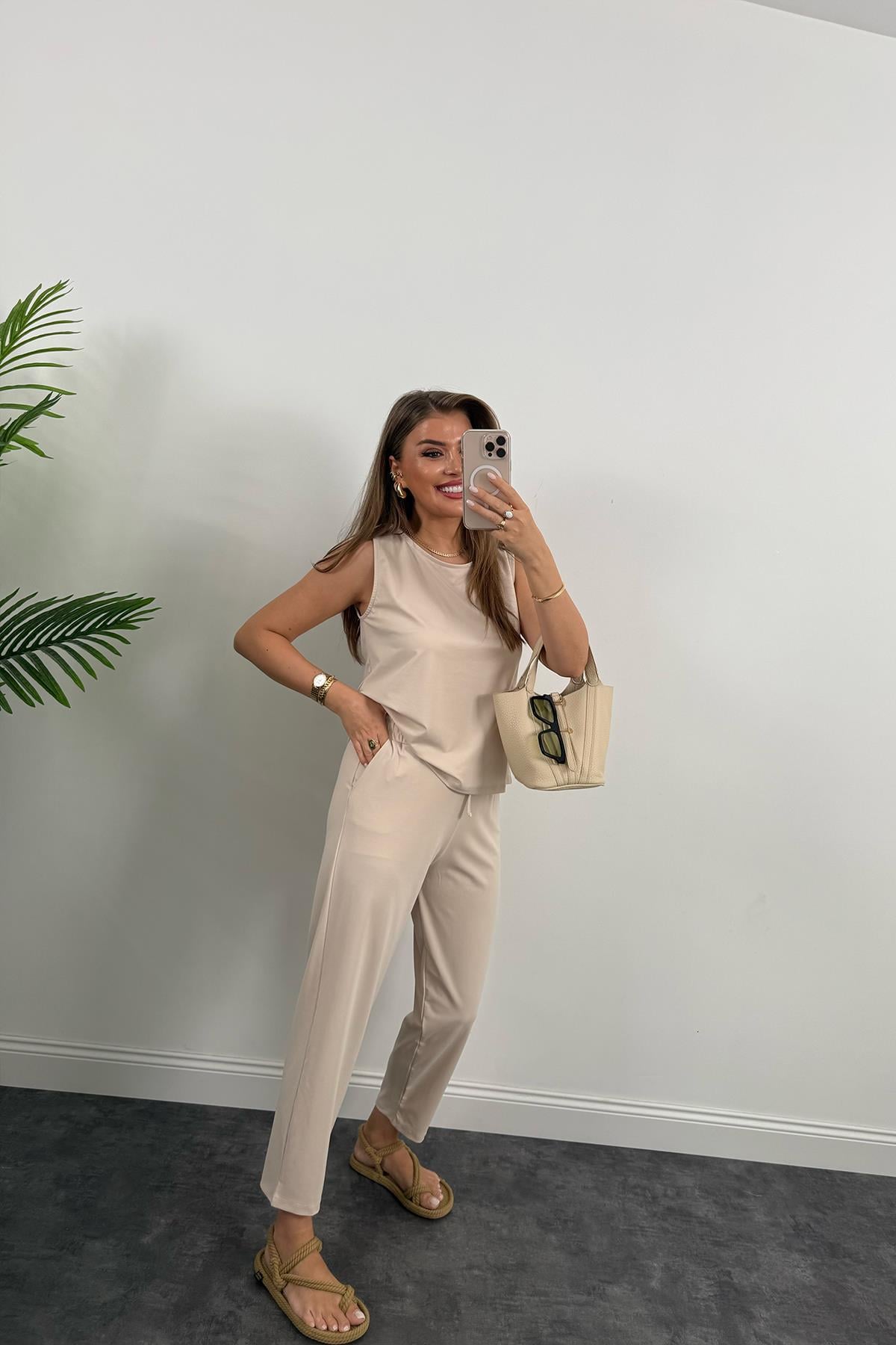 1. Sınıf Kalite Pike Modal Kumaş Pantolon Bluz Likralı Takım Taş