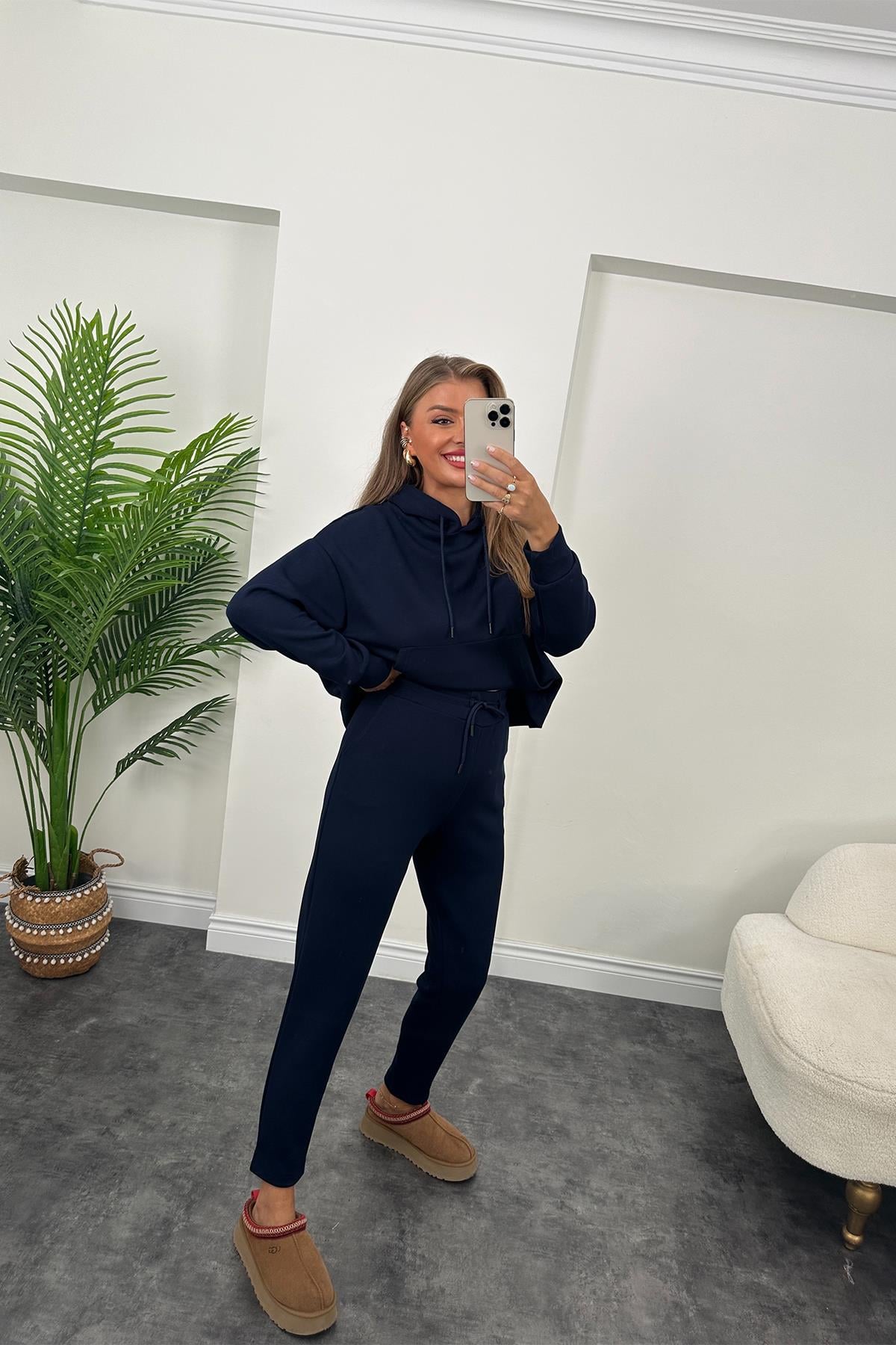 1. Sınıf Kalite Oysh Kumaş Ultra Yüksek Bel Eşofman Takımı Lacivert