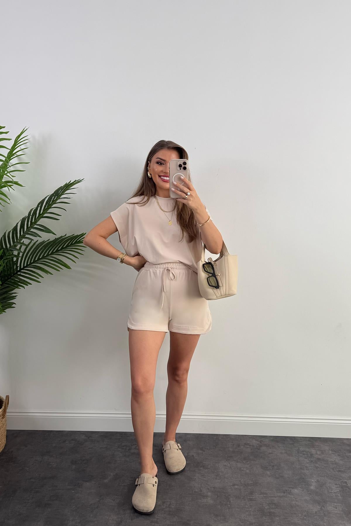 1. Sınıf Kalite İthal Pike Modal Kumaş Kısa Kollu Şort Takım Taş