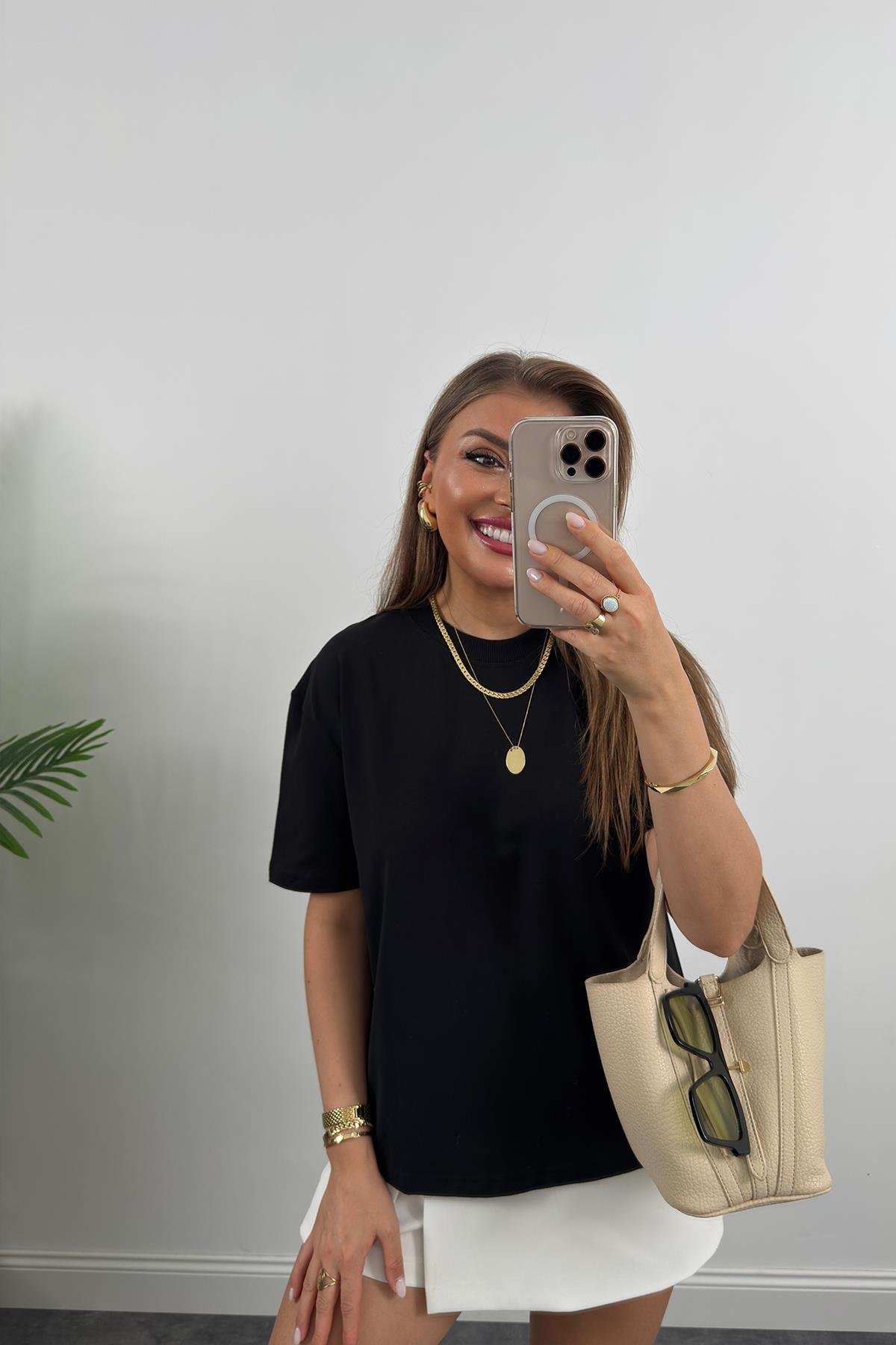 %100 Pamuklu Bisiklet Yaka Premium Basic Tshirt Siyah