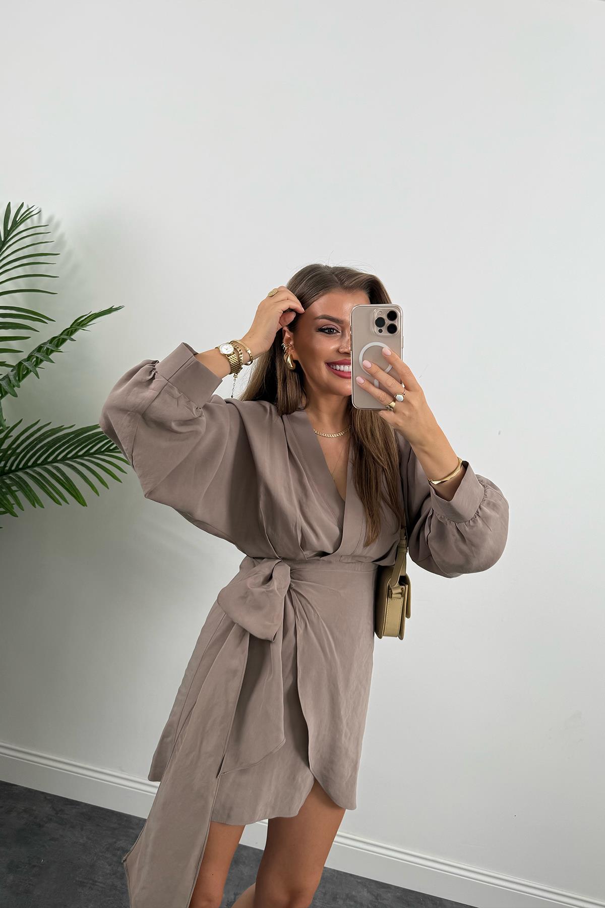 %100 Tensel Balon Kol Lüx Kalite Anvelop Elbise Vizon