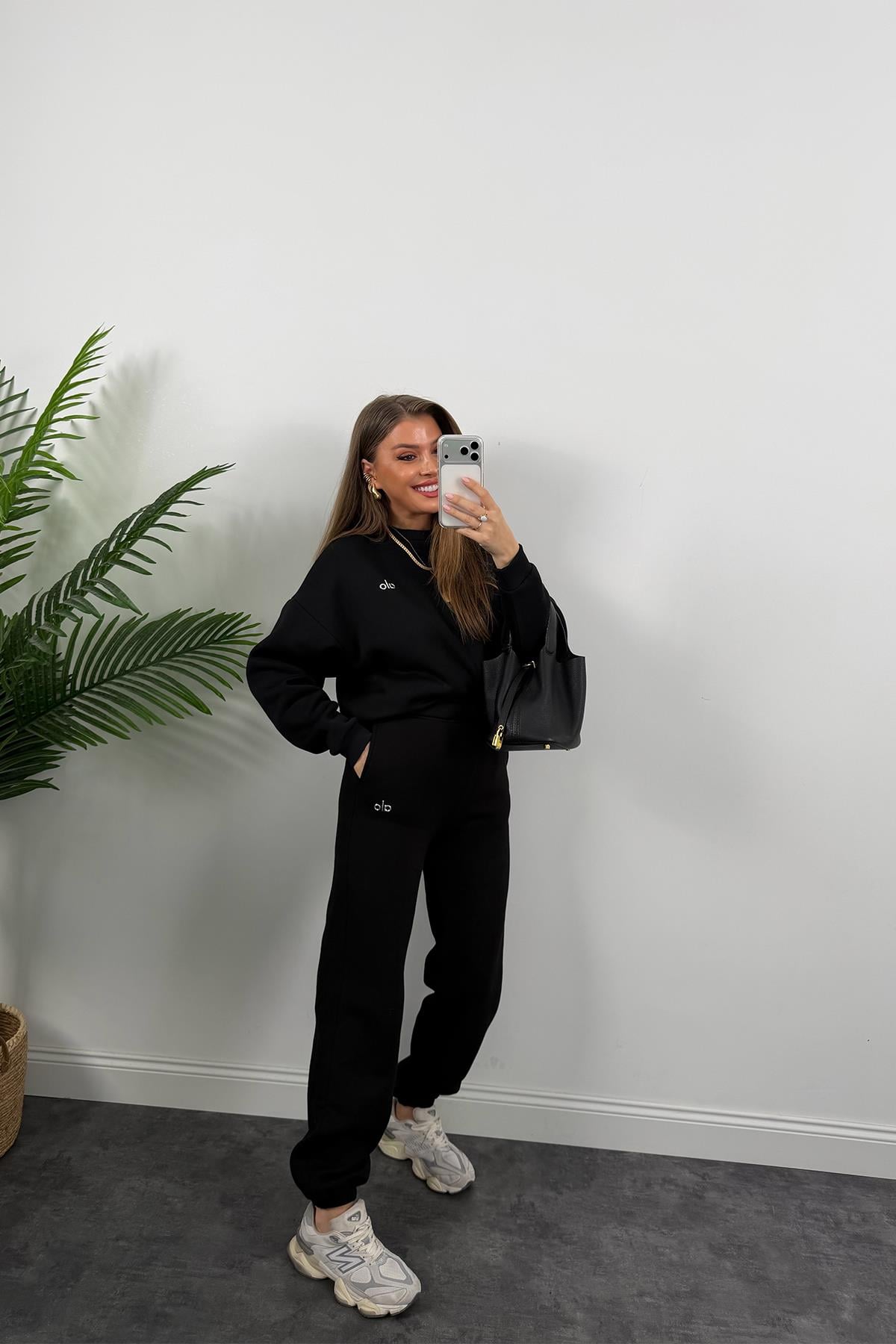 Alo Model 3 İplik Şardonlu Tam Pamuklu Eşofman Takımı Siyah