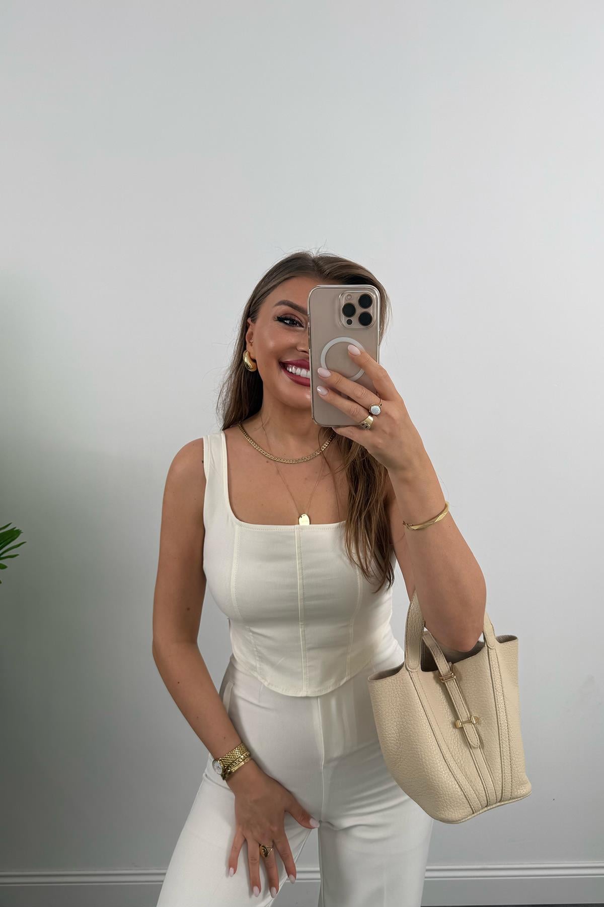 Bebe Marka Likralı Tensel Jean Bluz Ekru