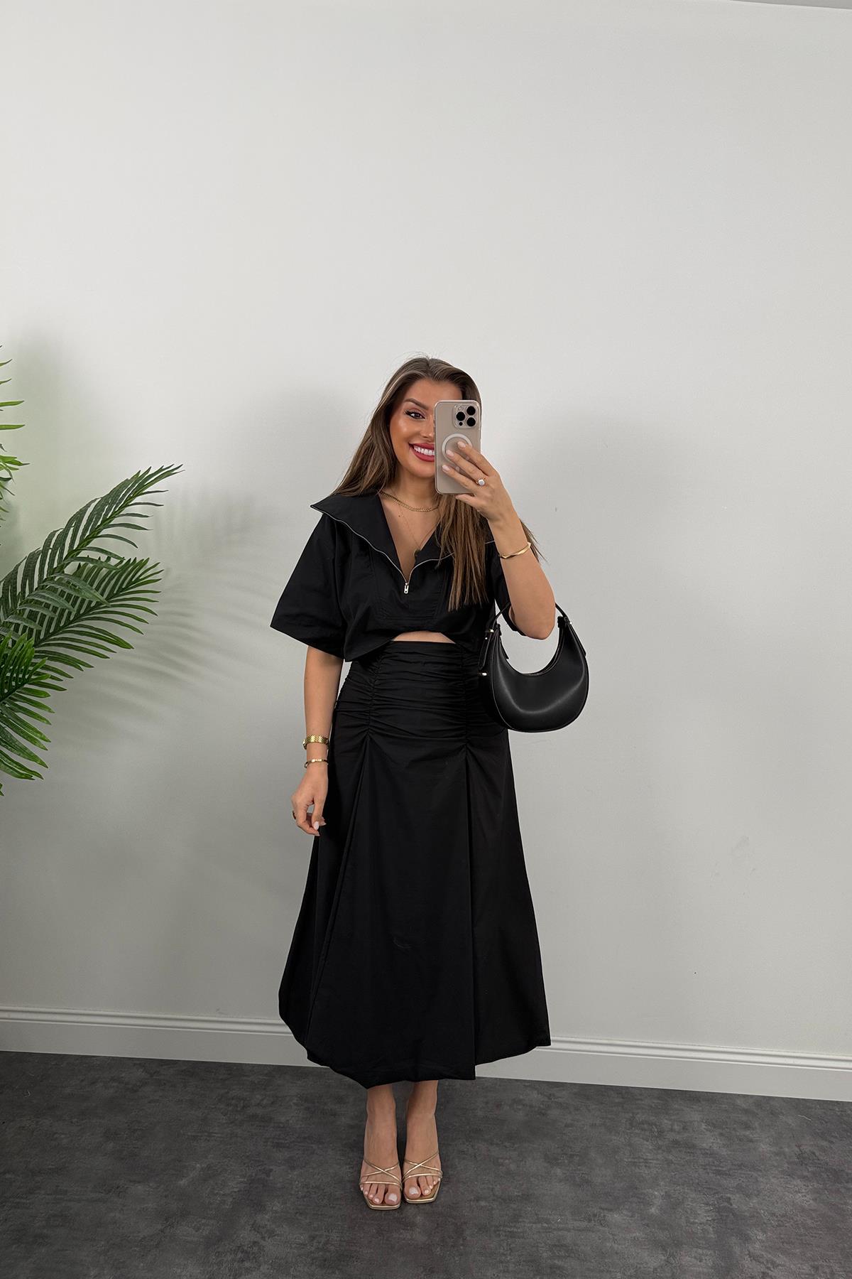 Bebe Marka Lüx Kalite Drapeli Tasarım Balon Etek Siyah