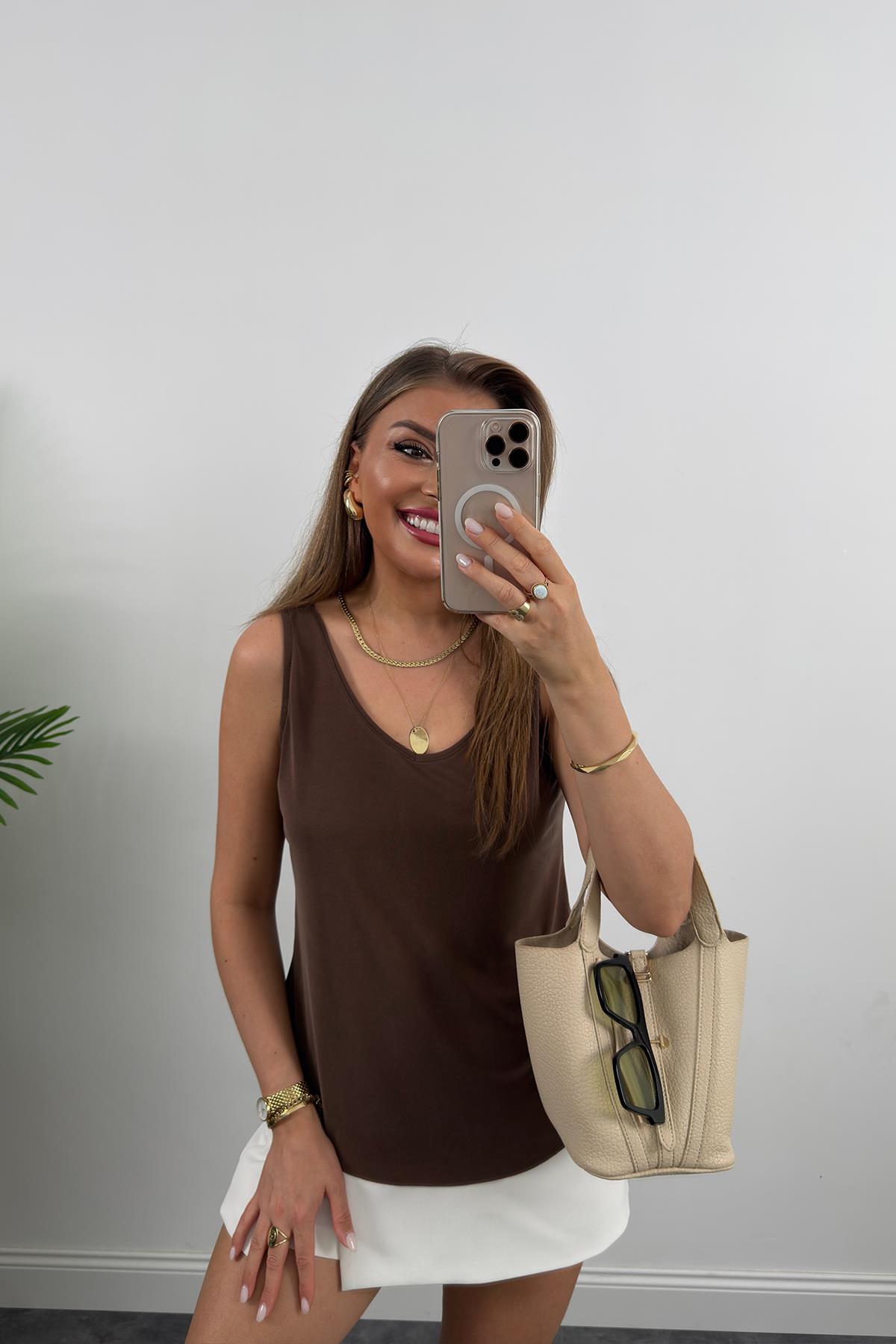 Bebe Marka Lüx Kalite Modal Kumaş Atlet Kahverengi