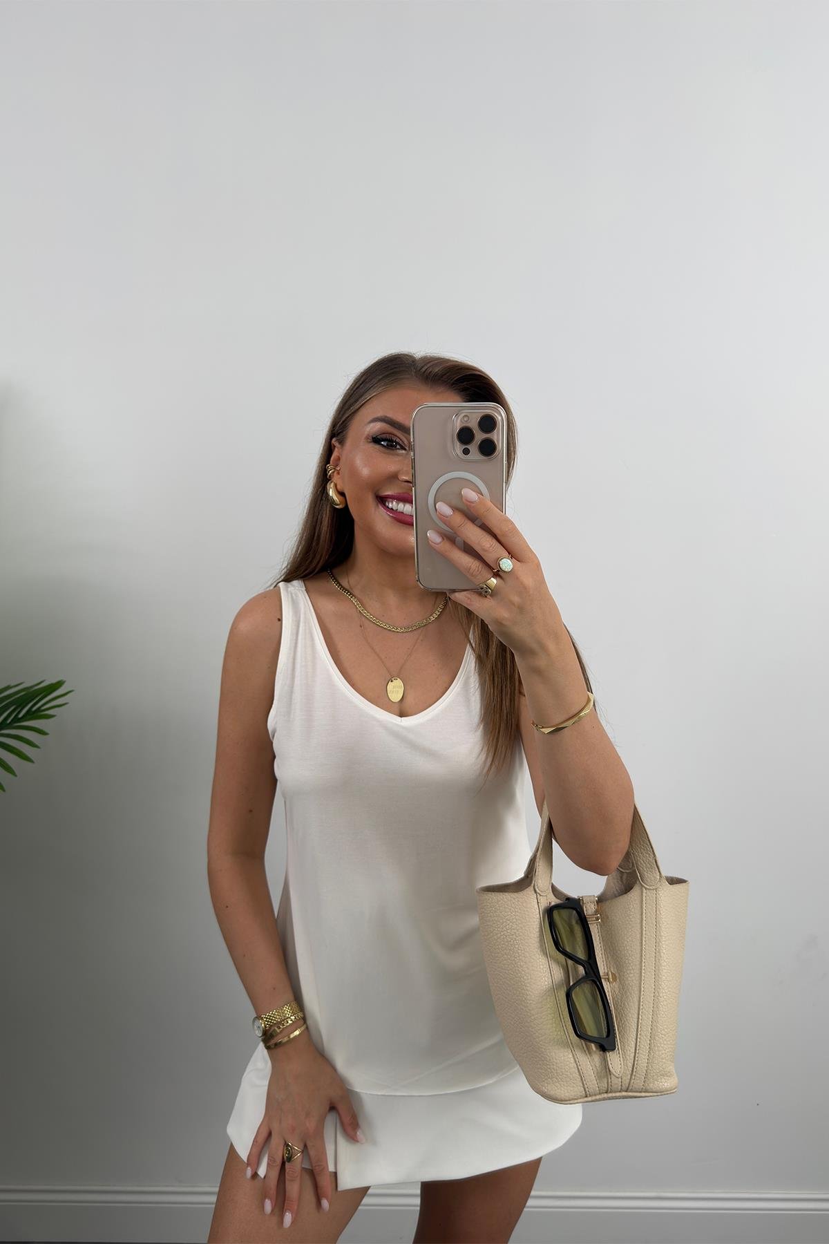 Bebe Marka Lüx Kalite Modal Kumaş Atlet Ekru