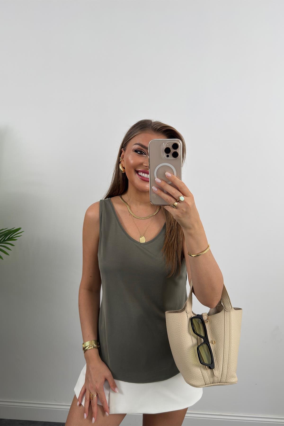 Bebe Marka Lüx Kalite Modal Kumaş Atlet Haki