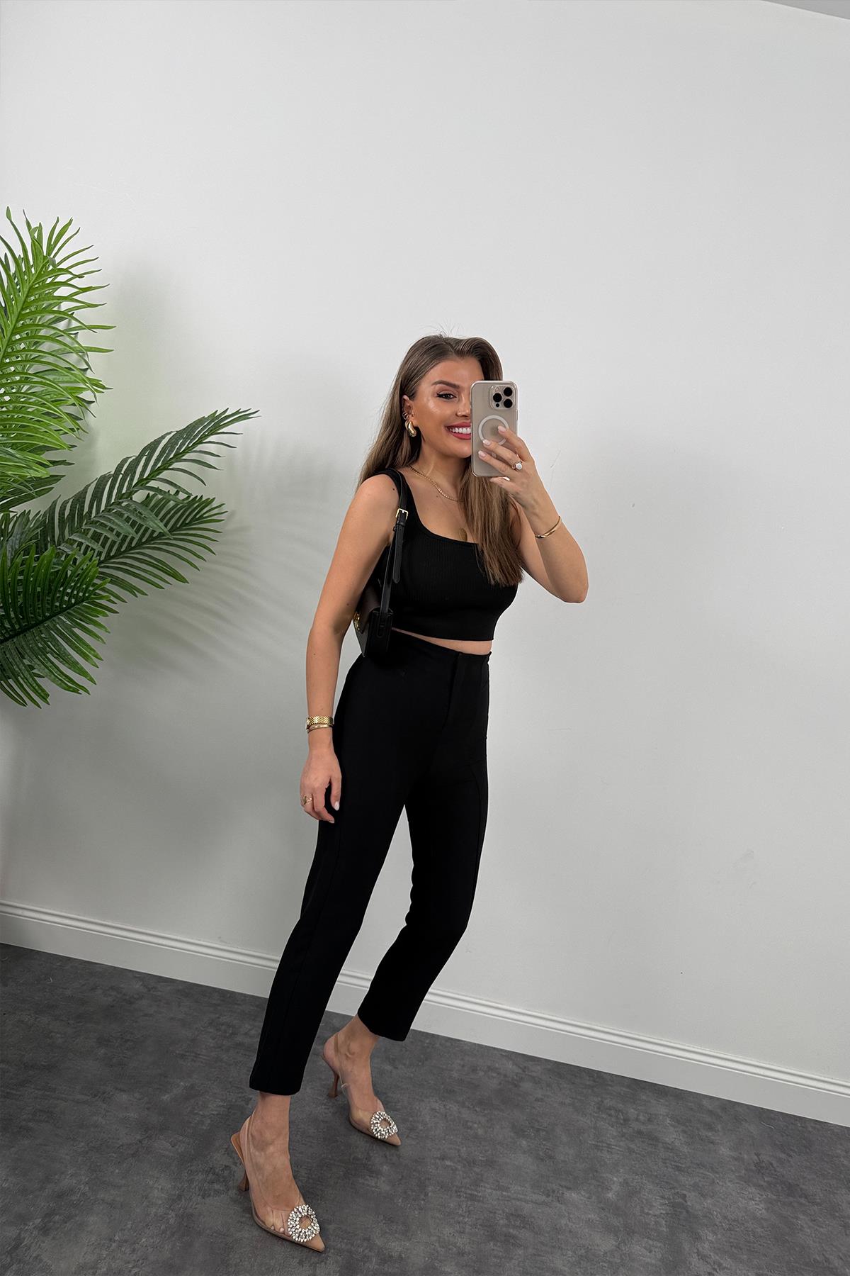 Cigarette Paça Premium Seri Double Atlas Toparlayıcı Kumaş Pantolon Siyah