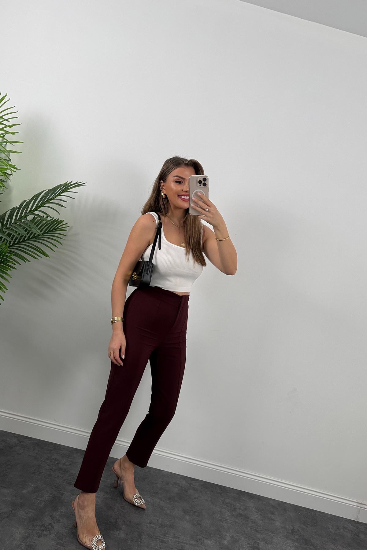 Cigarette Paça Premium Seri Double Atlas Toparlayıcı Kumaş Pantolon Bordo