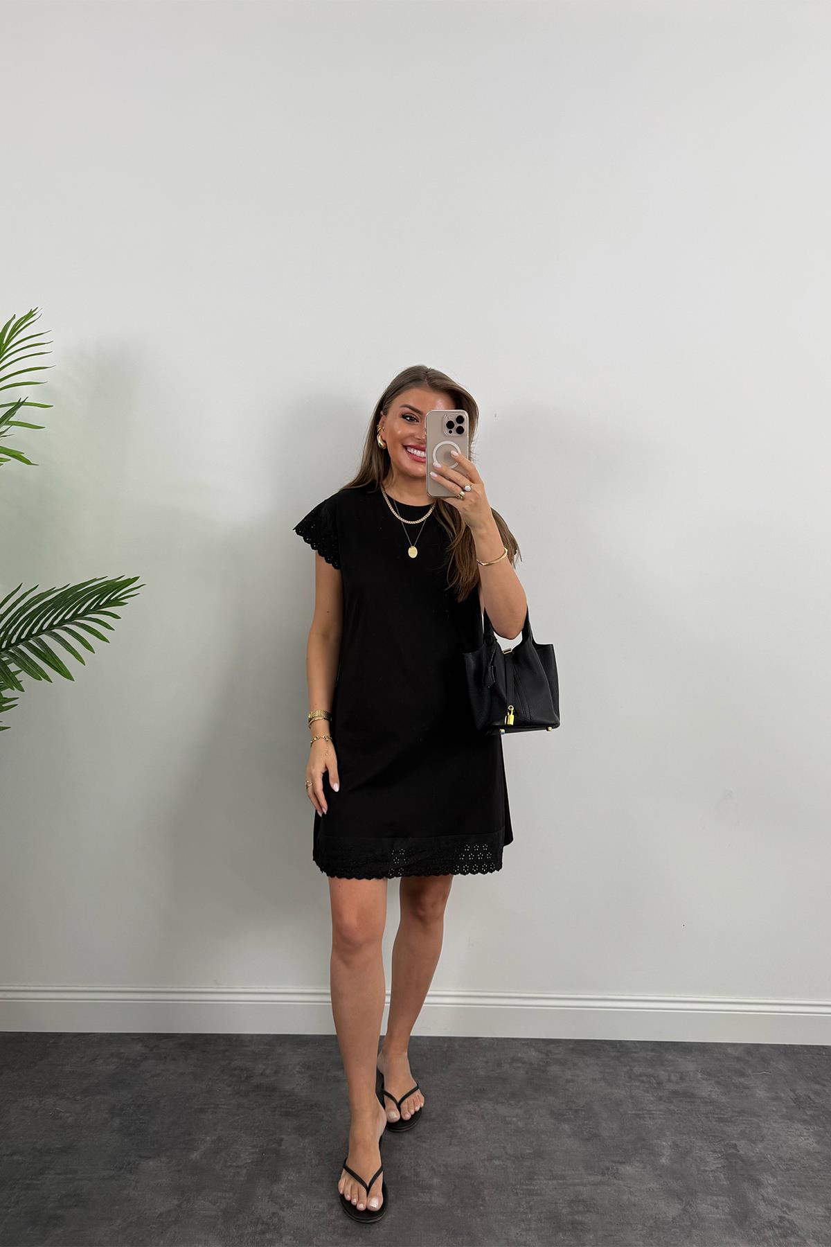 Eteği Fistolu Tam Pamuklu Basic Elbise