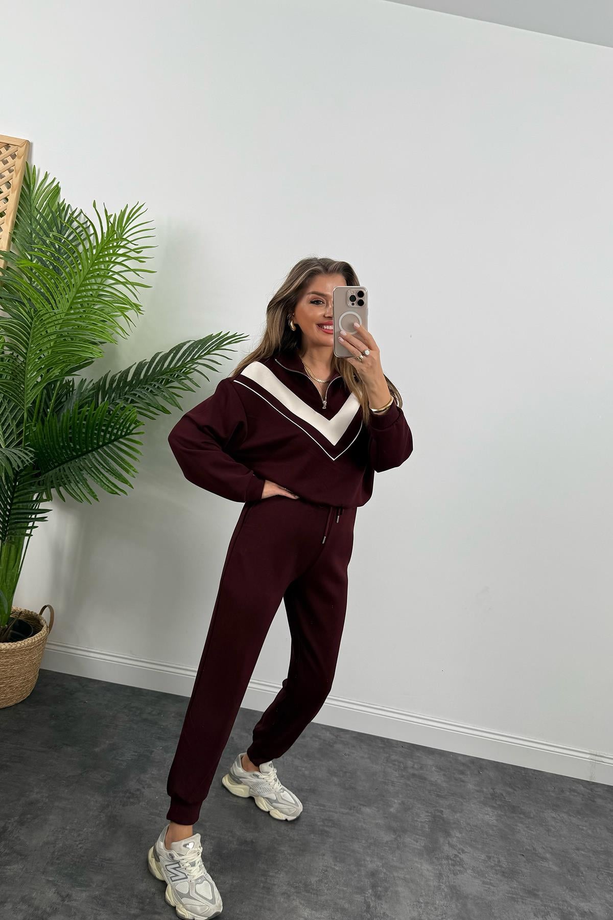 Fermuarlı Şeritli 1. Sınıf Kalite Oysh Model Modal Kumaş Takım Bordo