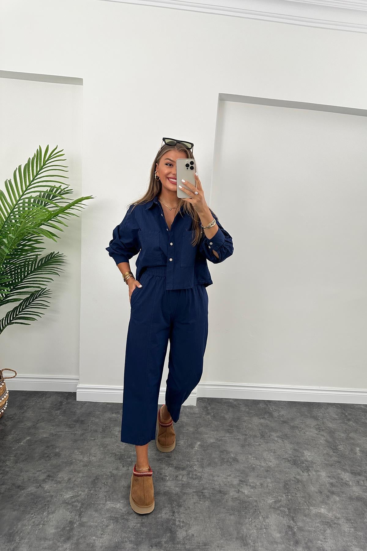 Galia Premium Kalite Gömlek Jogger Pantolon Takım Lacivert 