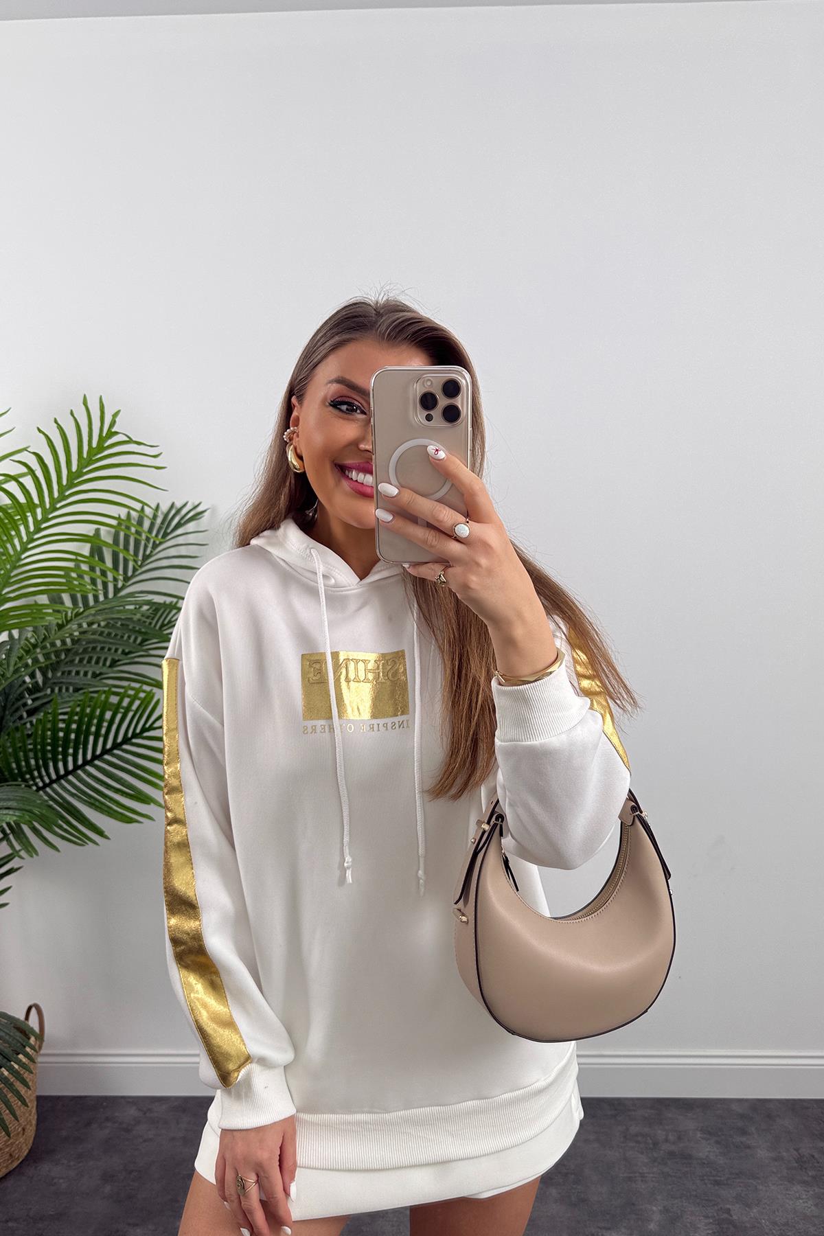 Gold Şeritli Shine Sweat Beyaz