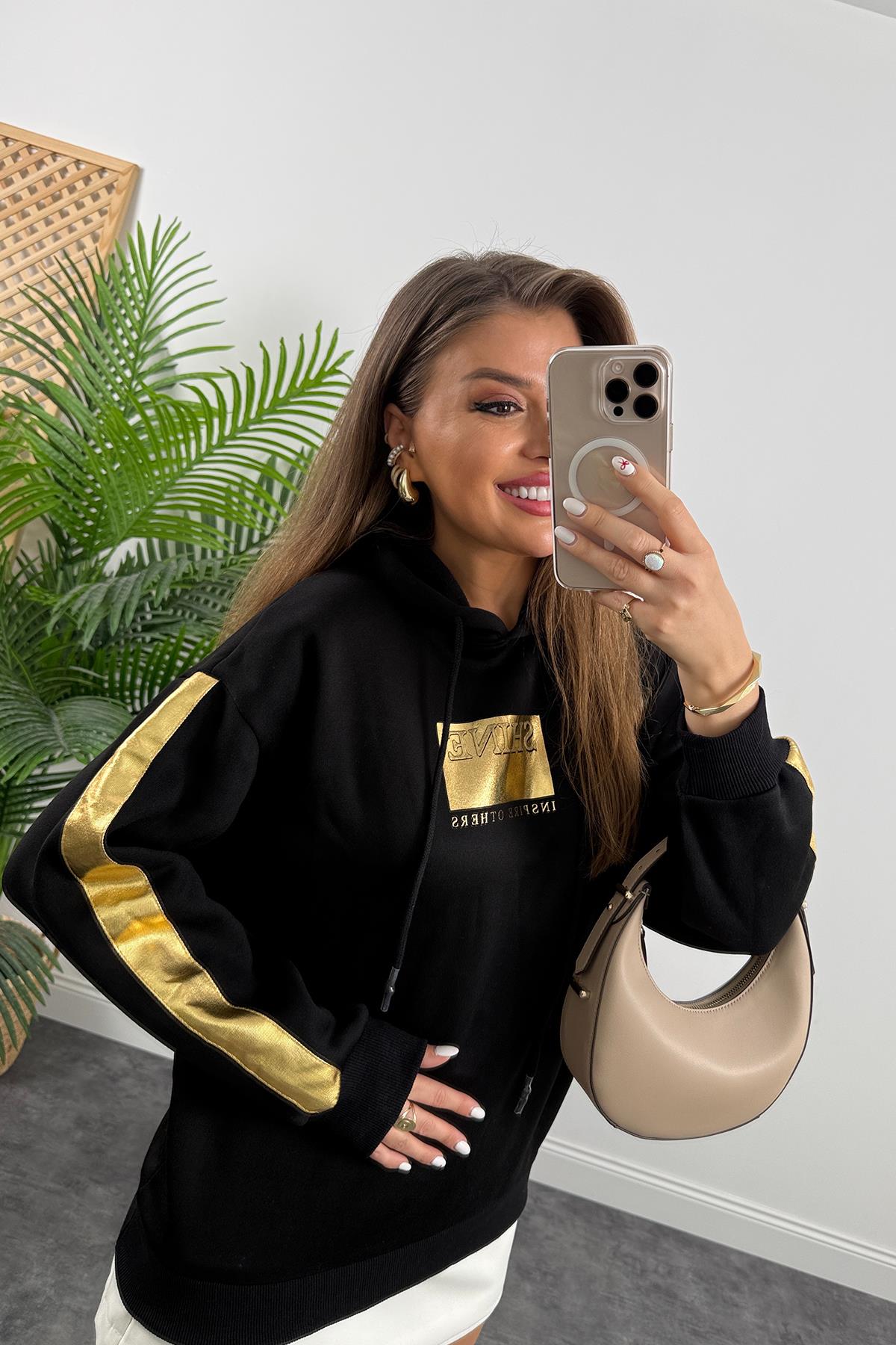 Gold Şeritli Shine Sweat Siyah