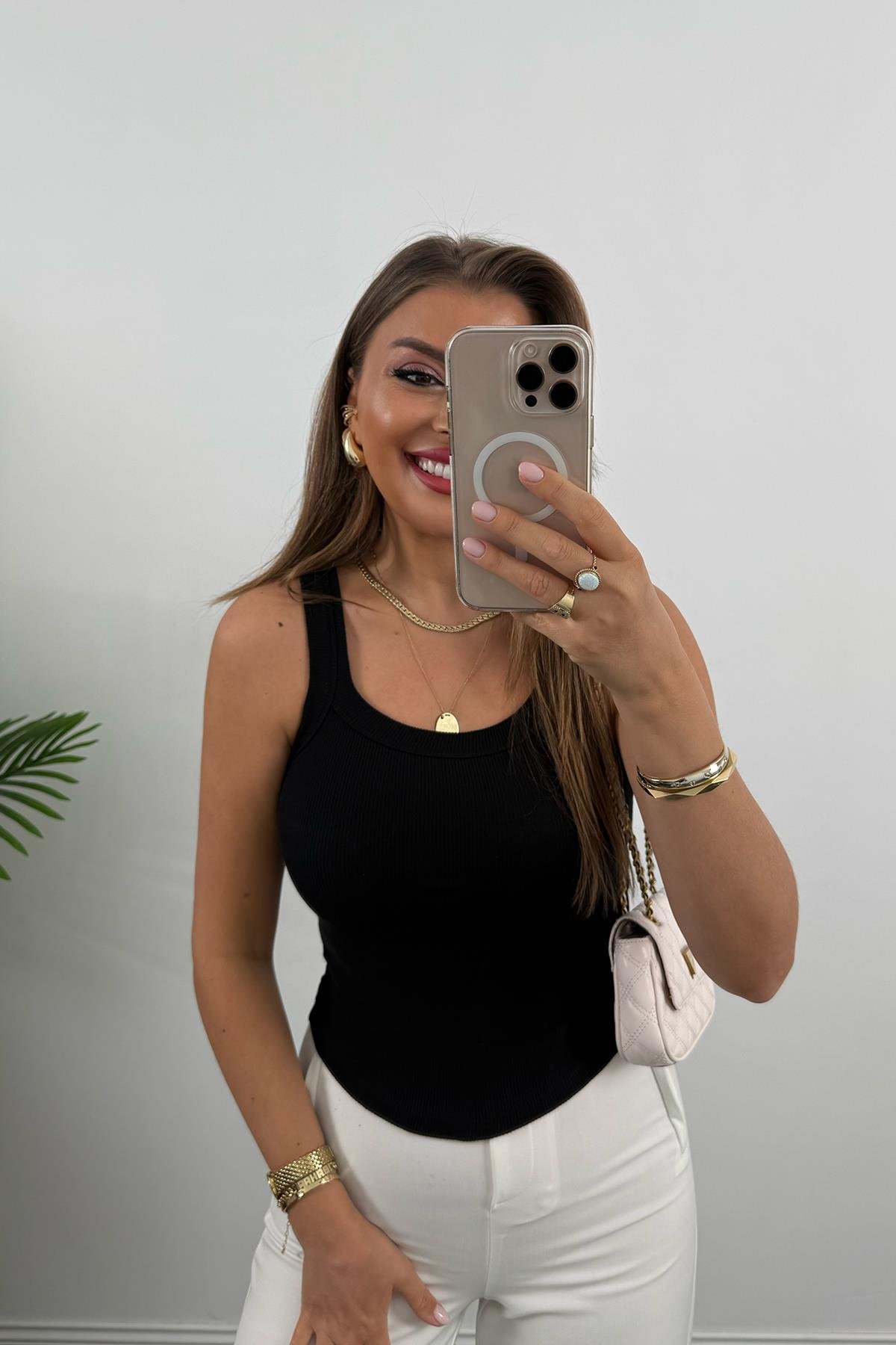 İnce Askılı U Yaka Fitilli Basic Atlet Siyah