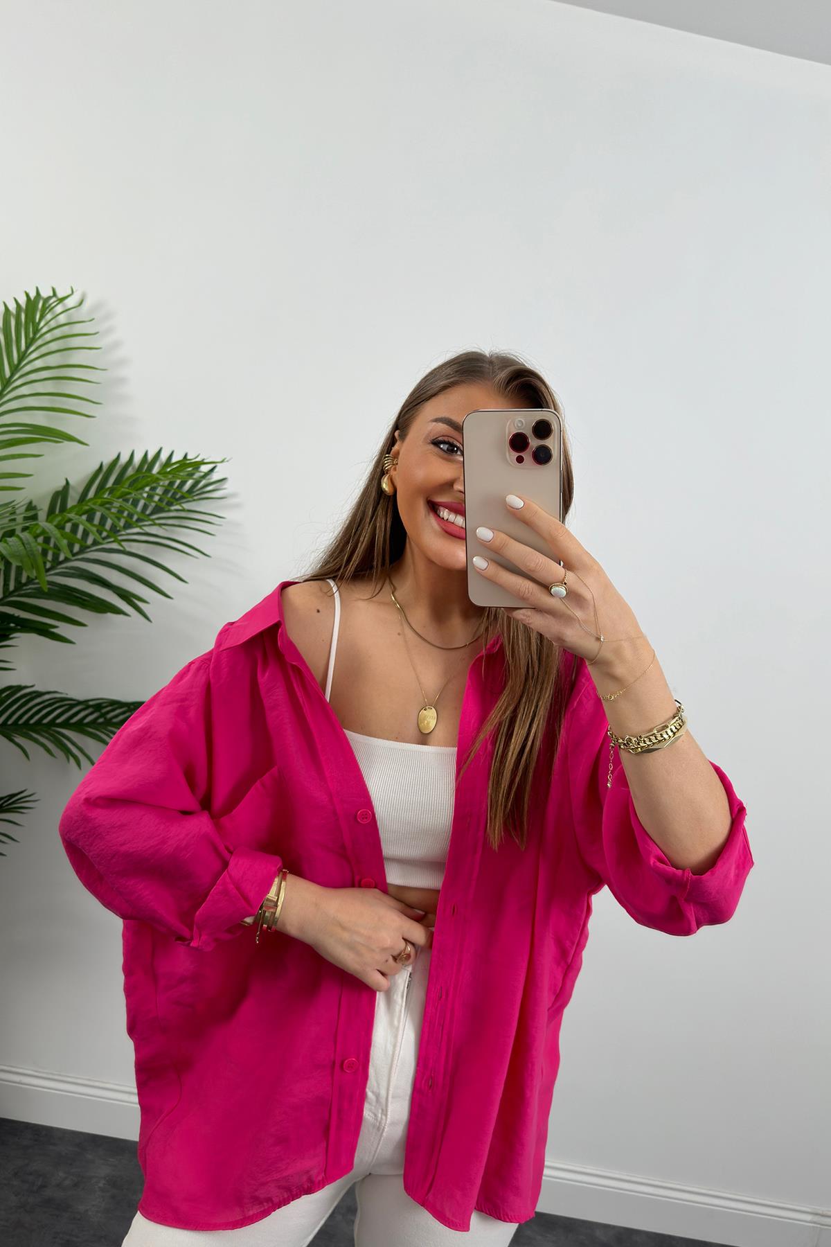 Lüx Kalite Basic Salaş Tensel Gömlek Fuşya