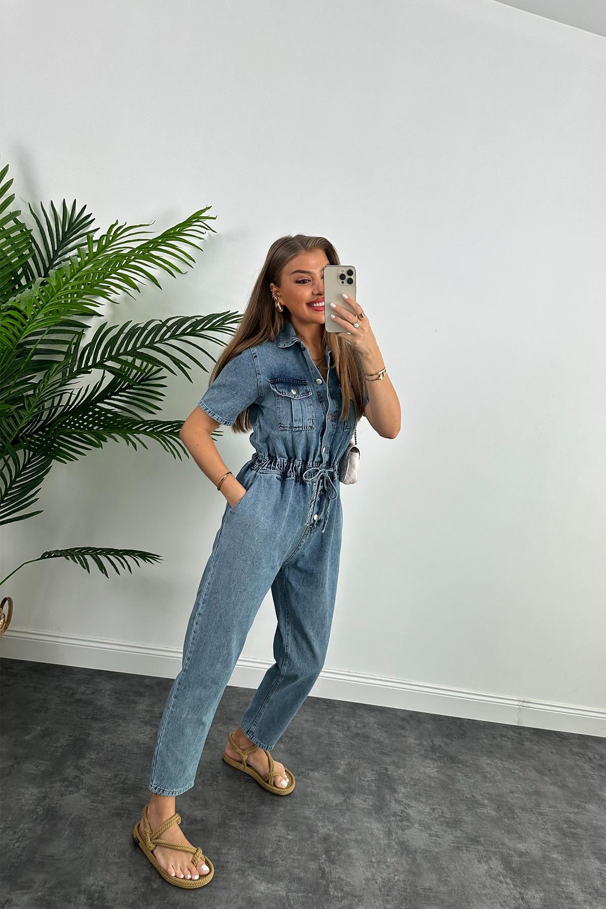 Lüx Kalite Beli Lastikli Jean Tulum