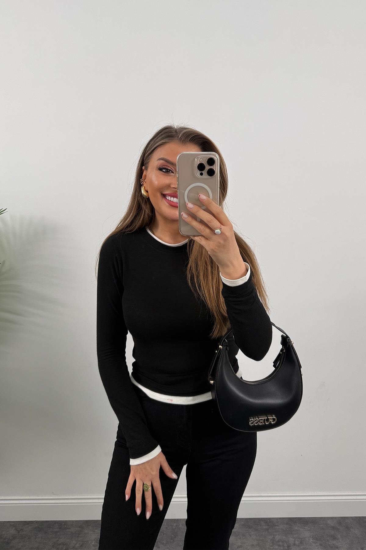 Lüx Kalite Çift Biyeli İnce Pamuklu Triko Siyah