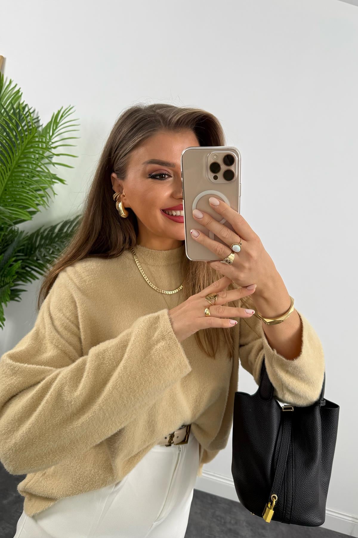 Lüx Kalite Dik Yaka Basic Yumoş Kazak Taş