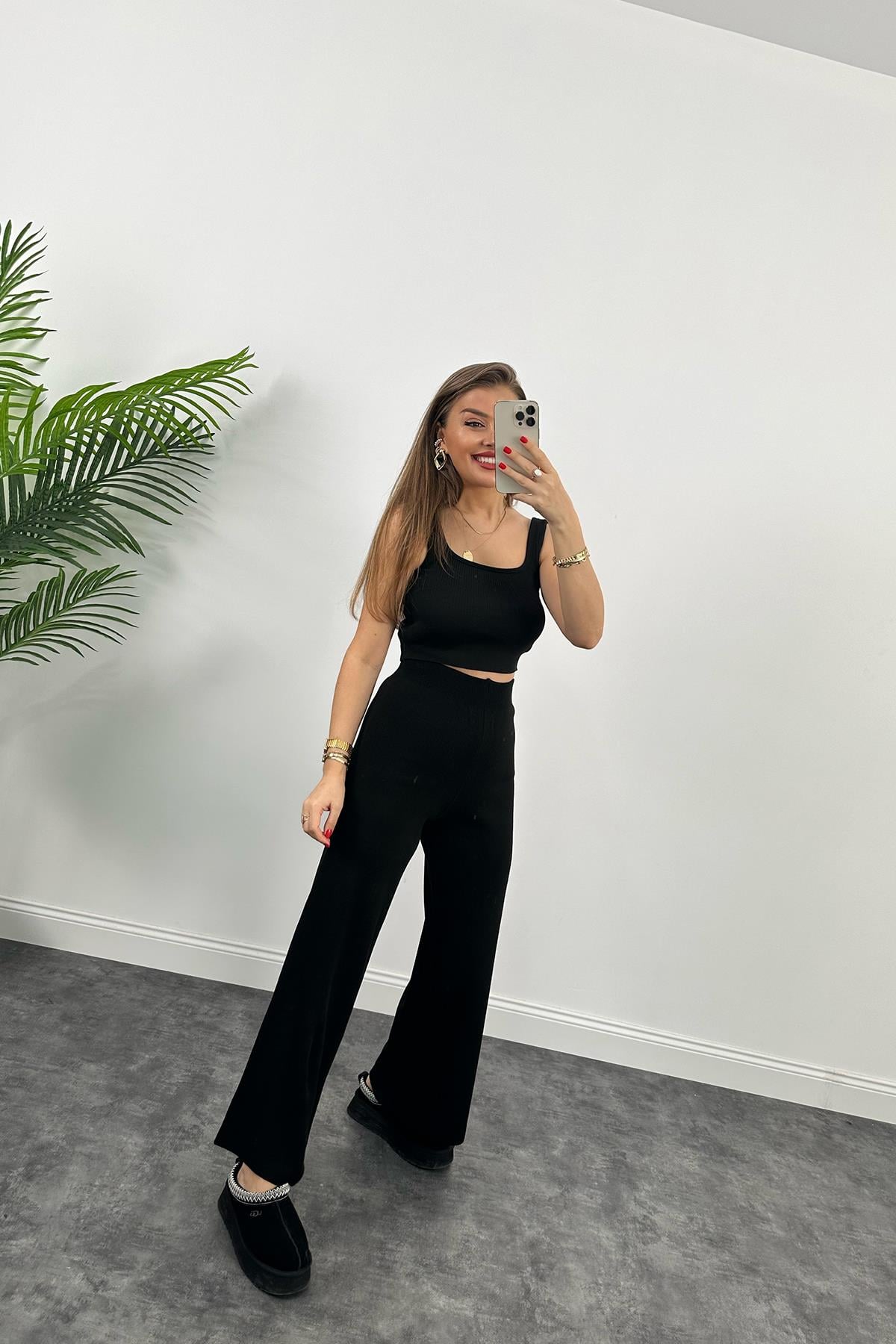 Lüx Kalite Likralı Triko Pantolon Siyah