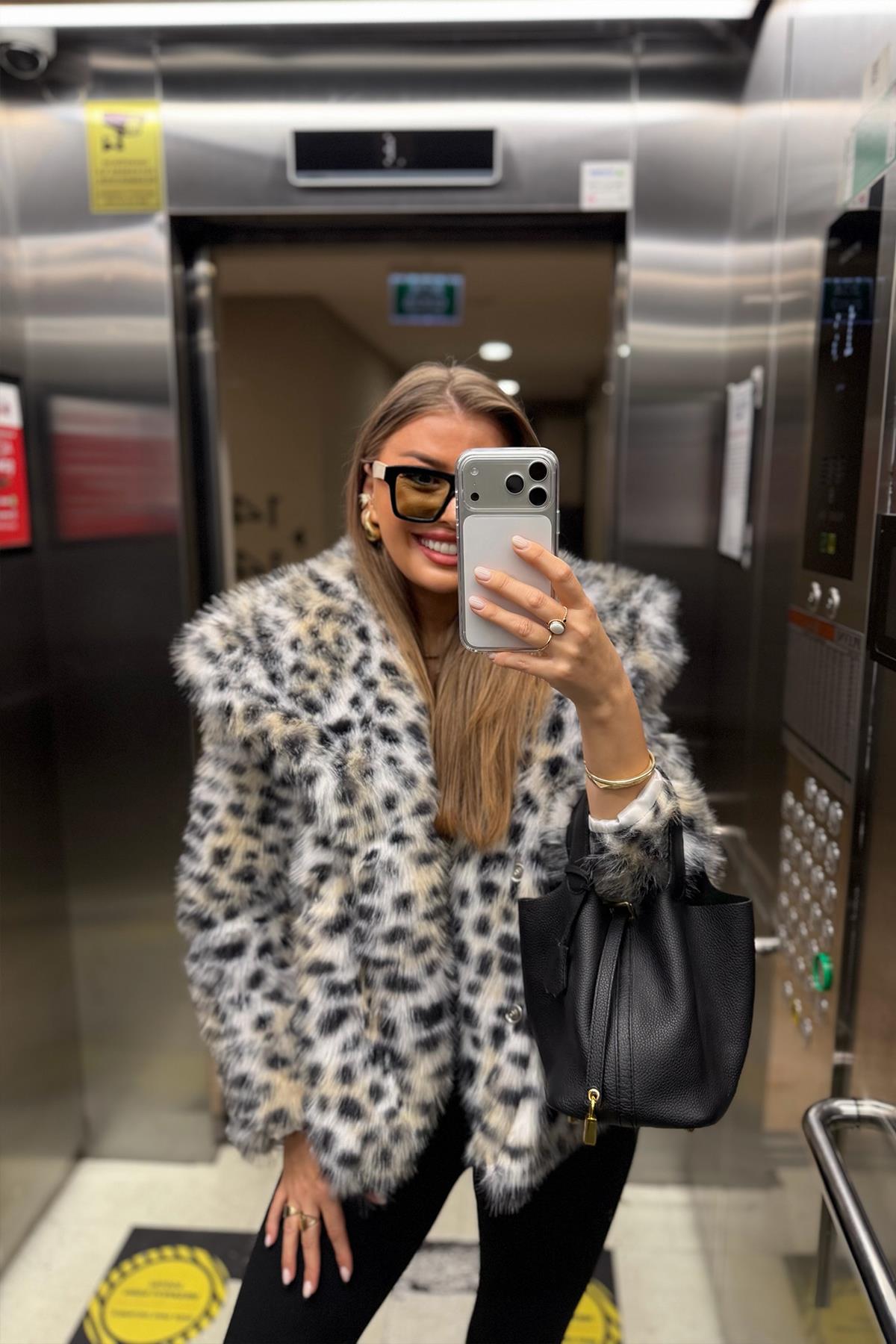 Lüx Kalite Leopar Desenli Vegan İpek Kürk