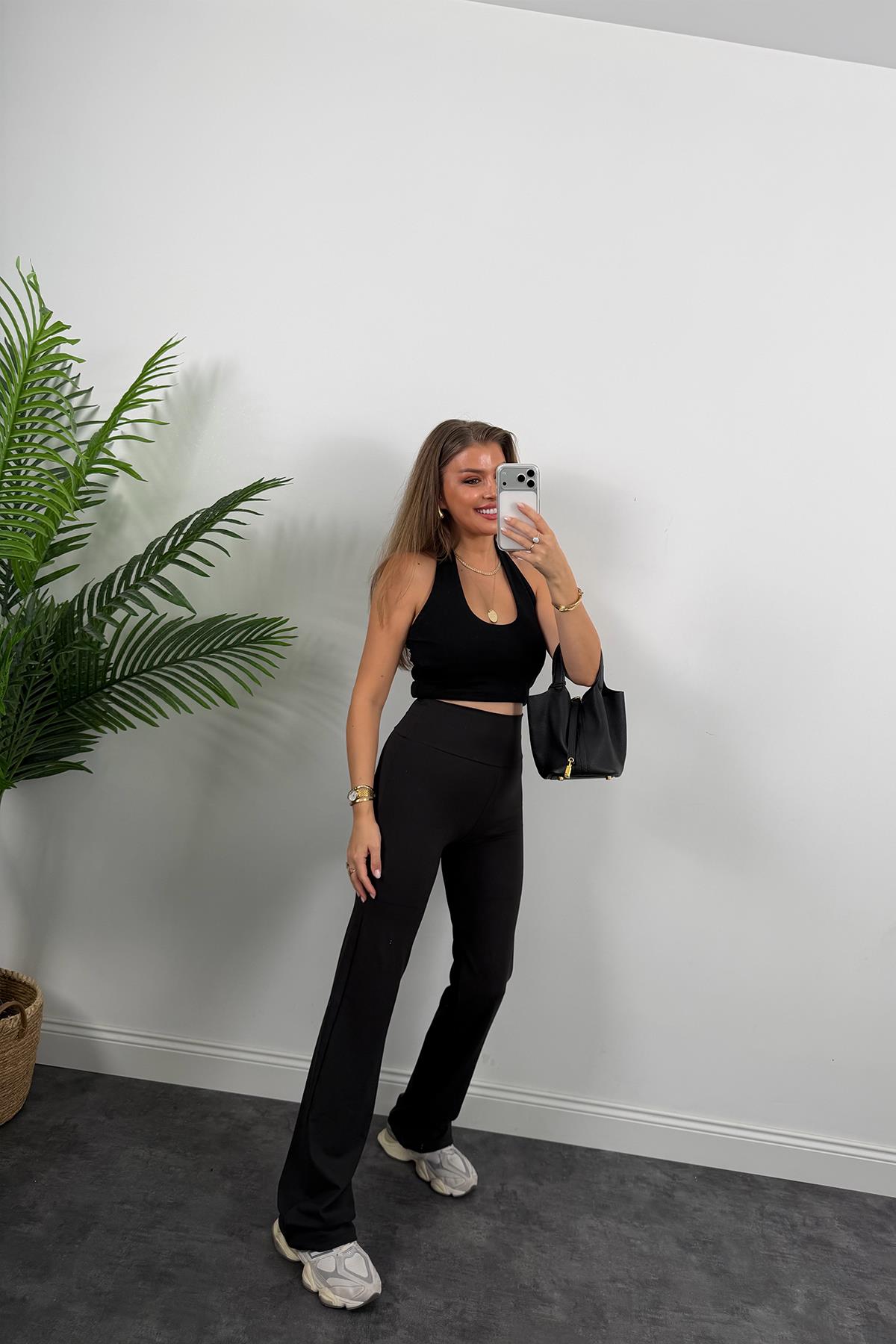 Lüx Kalite Oysh Model Likralı Flare Tayt Siyah