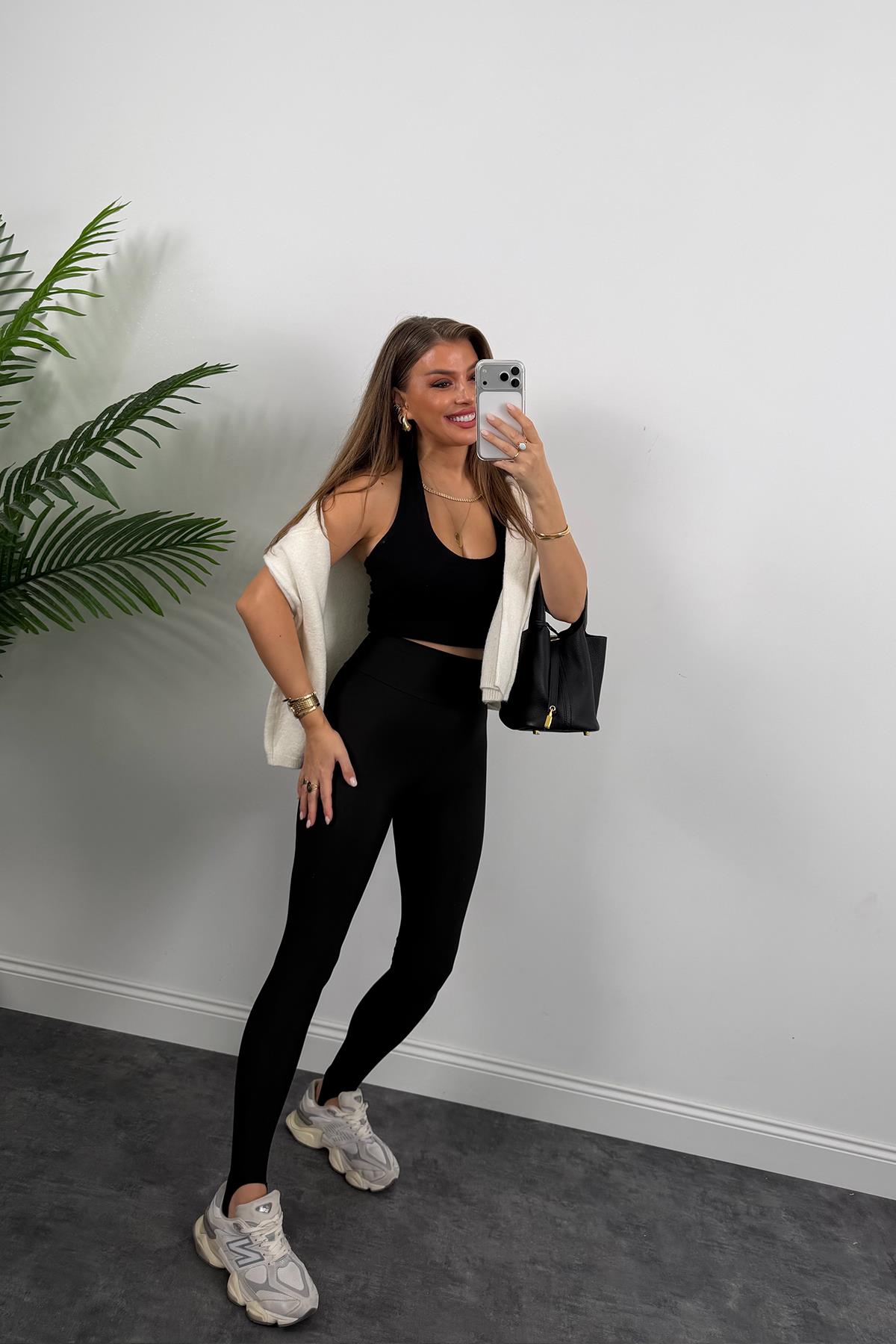 Lüx Kalite Topuktan Geçmeli Toparlayıcı Füzo Tayt Siyah