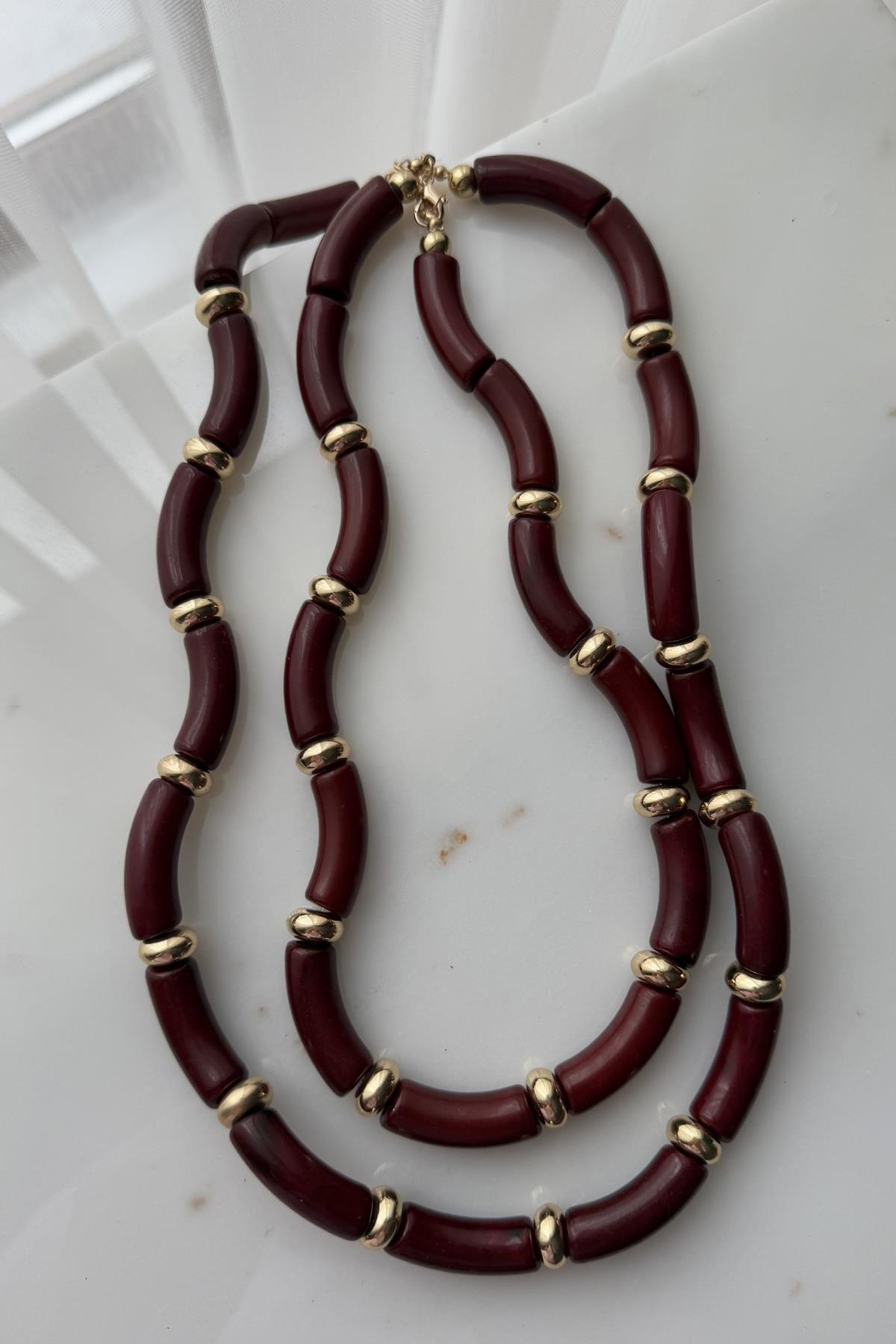 Marka Model İkili Bordo Kemik Kolye